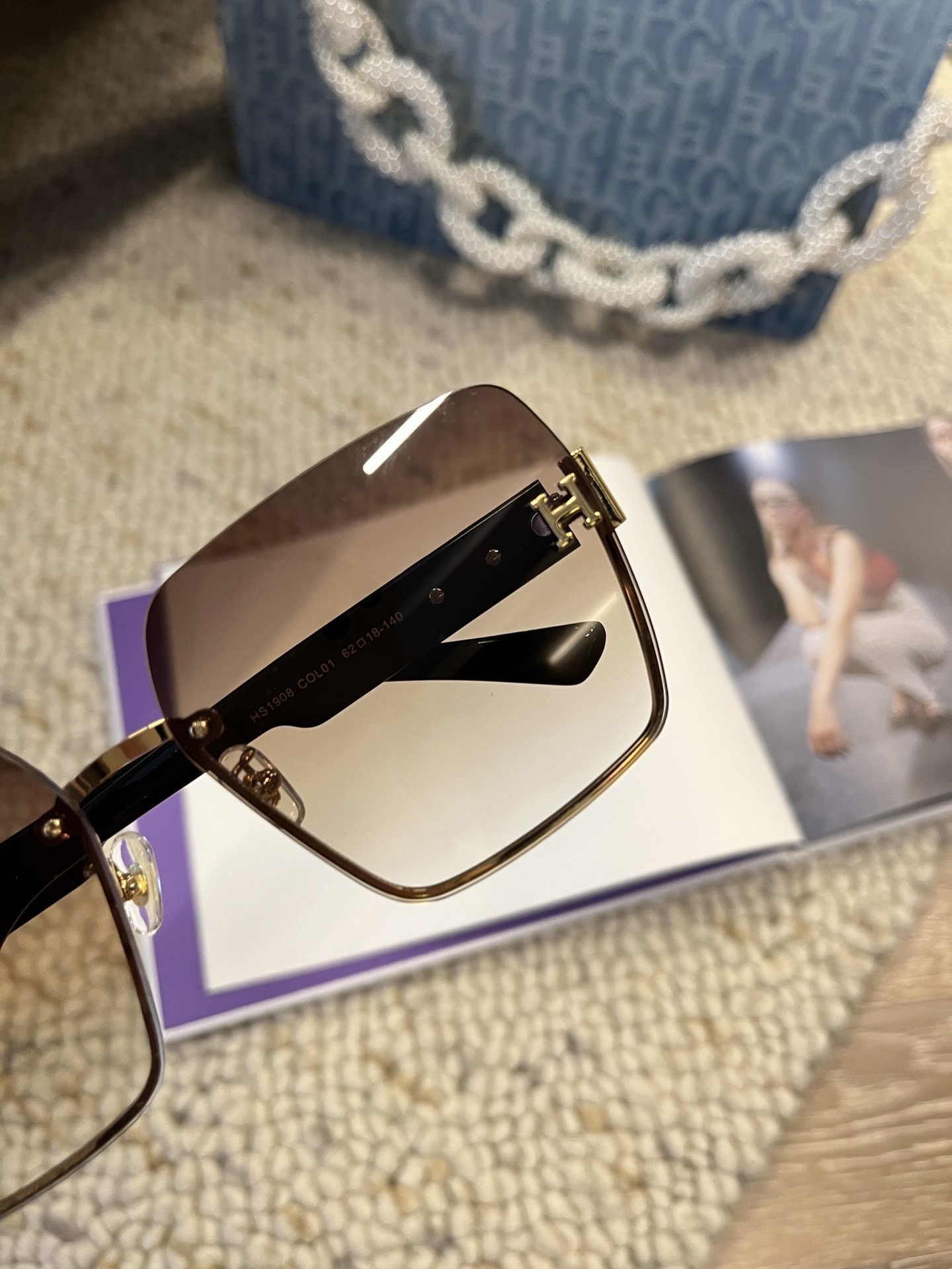 Luxury Oversized Square Sunglasses with Gradient Lens & Gold H-Logo