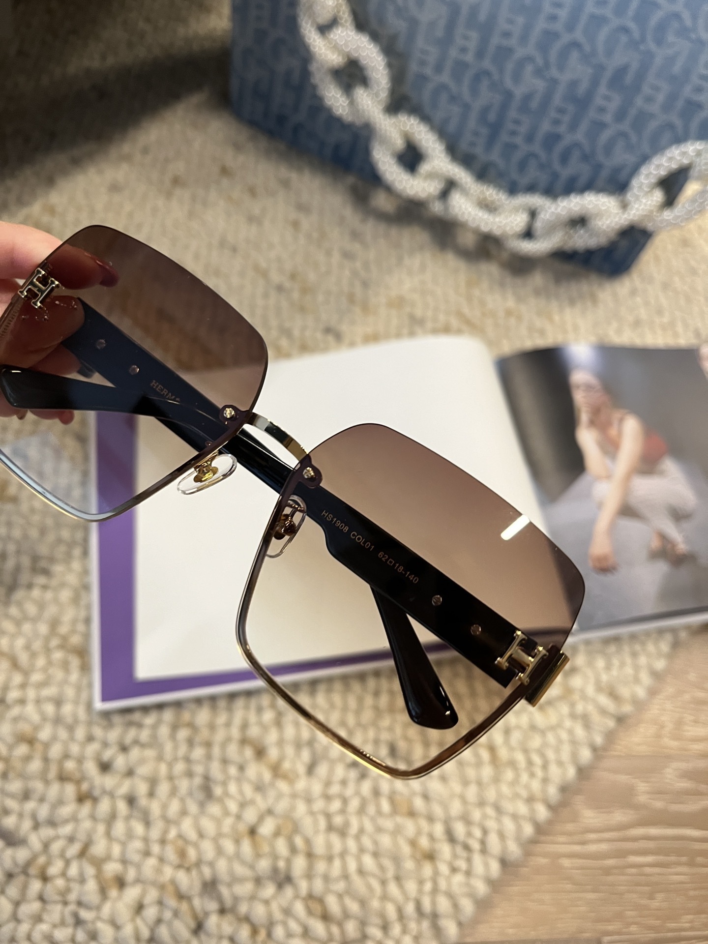 Luxury Oversized Square Sunglasses with Gradient Lens & Gold H-Logo