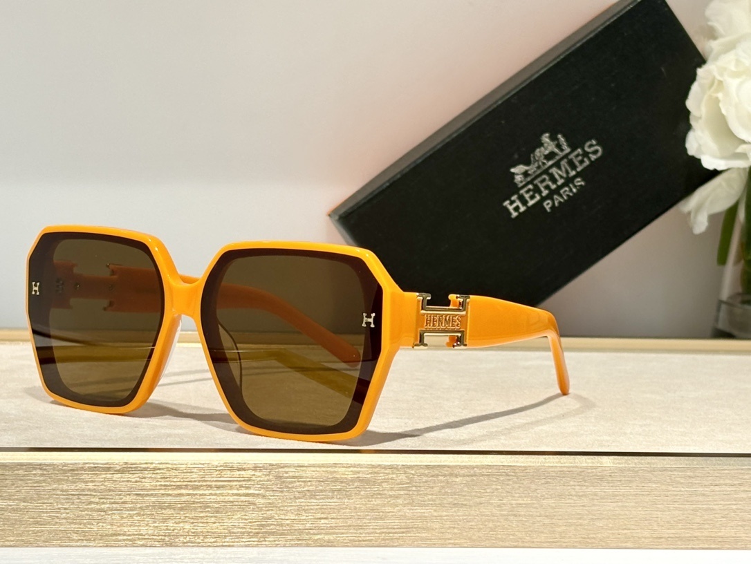 Hermes Women’s Oversized Square Sunglasses – Black with Gold H Logo