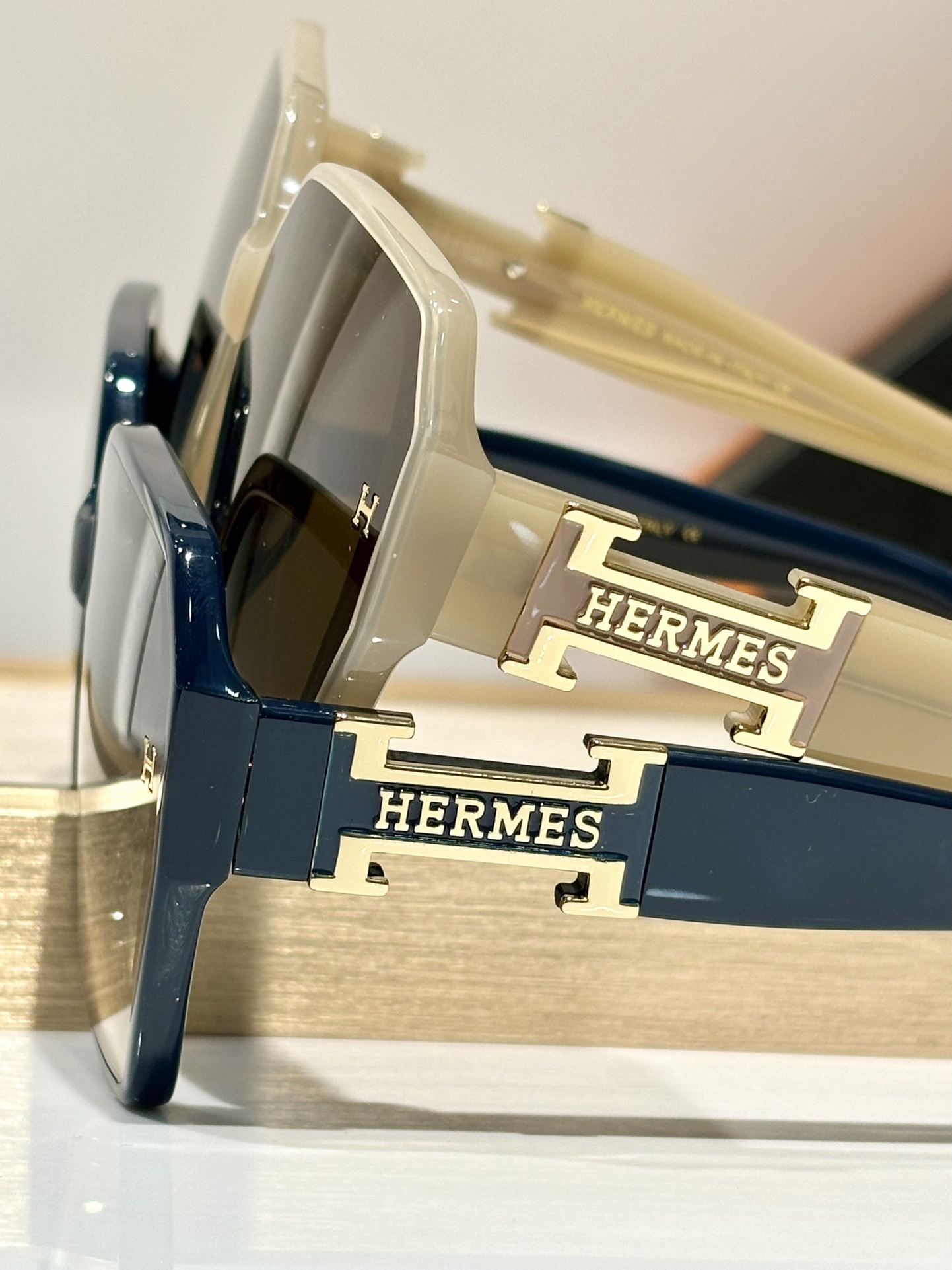 Hermes Women’s Oversized Square Sunglasses – Black with Gold H Logo