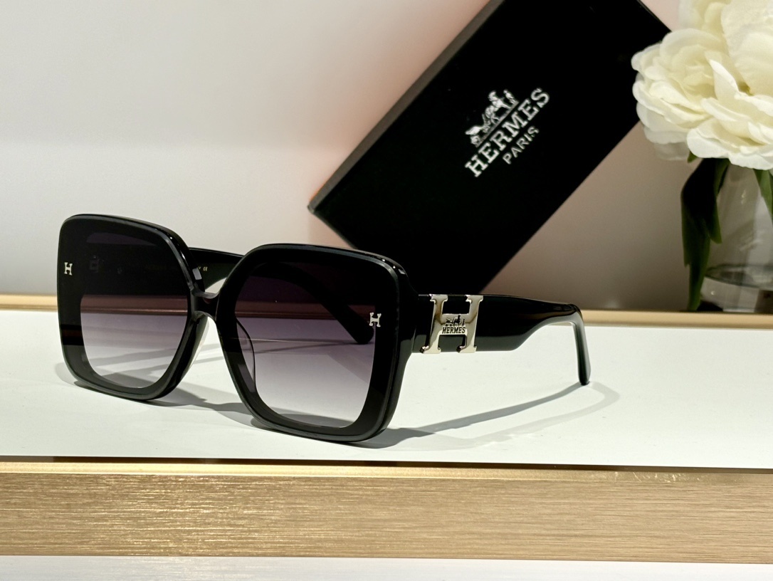 Hermès Luxury Oversized Tortoiseshell Sunglasses with Gold H Logo