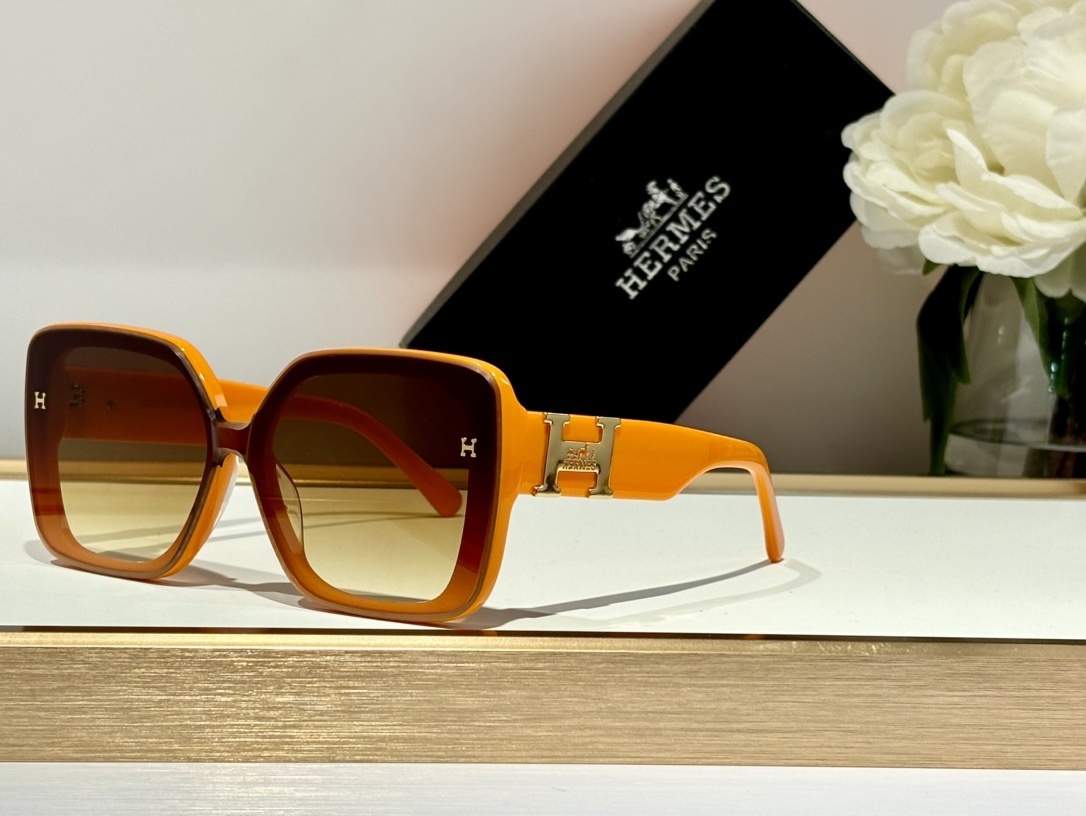 Hermès Luxury Oversized Tortoiseshell Sunglasses with Gold H Logo