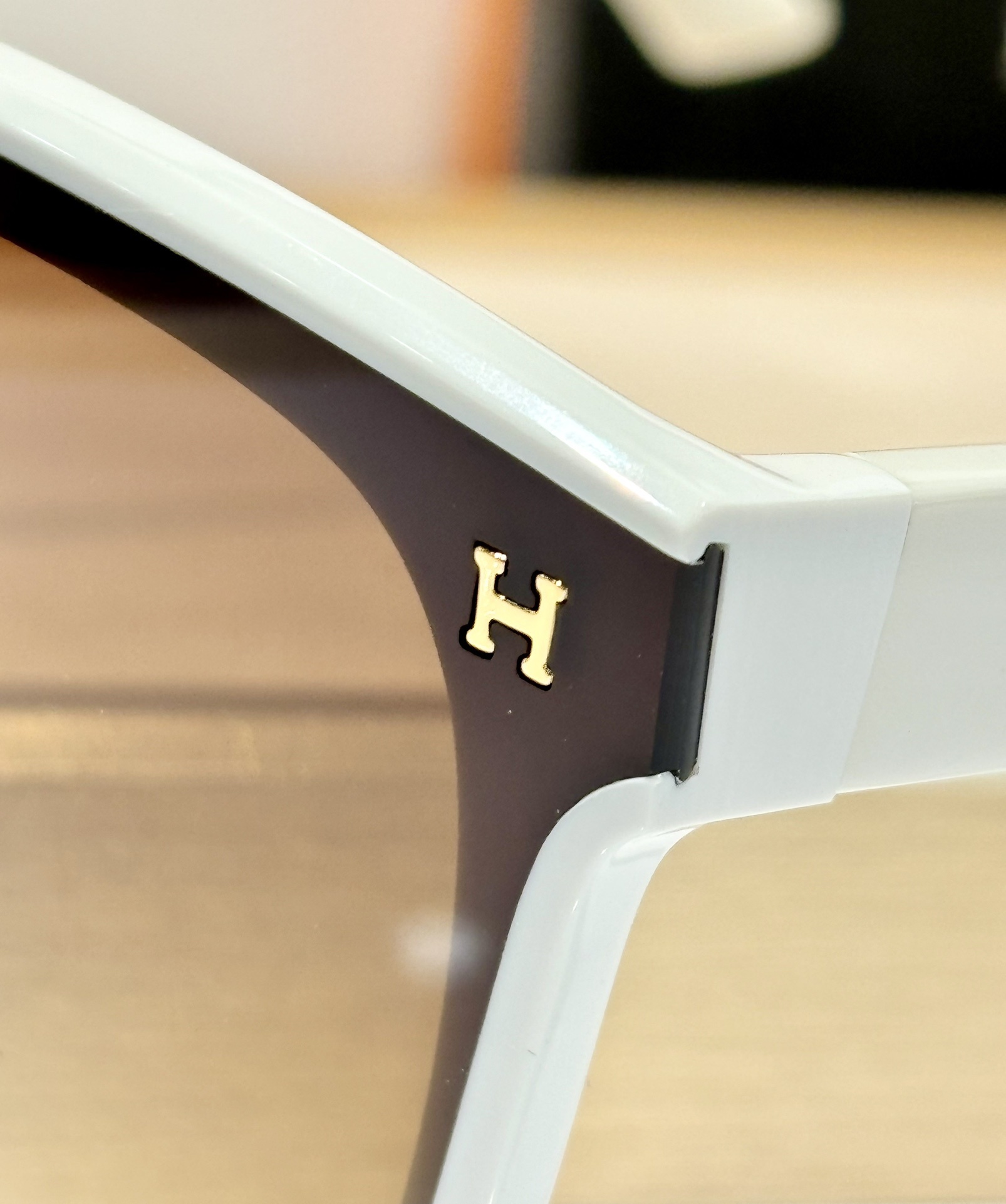 Hermès Luxury White Square Sunglasses with Gold H Logo