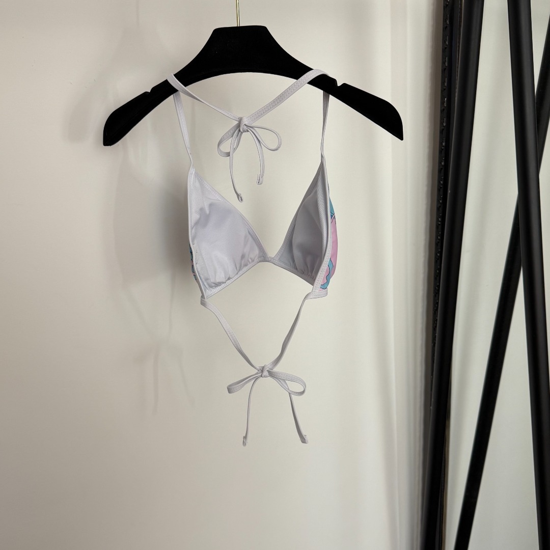 Blue Pink Abstract Swirl Print Triangle Bikini Set