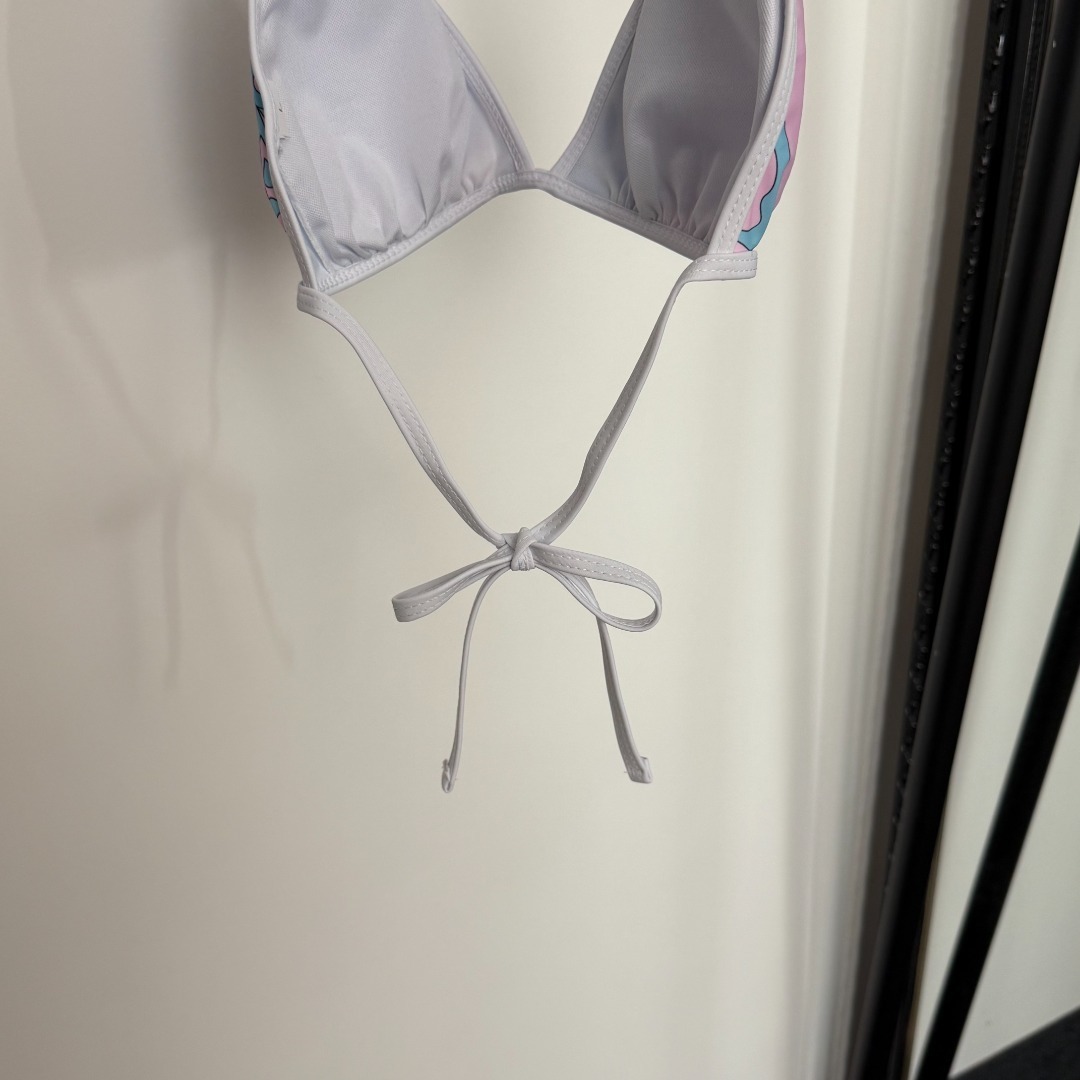 Blue Pink Abstract Swirl Print Triangle Bikini Set