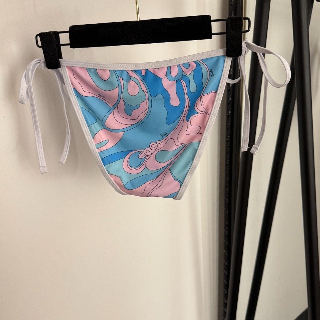 Blue Pink Abstract Swirl Print Triangle Bikini Set