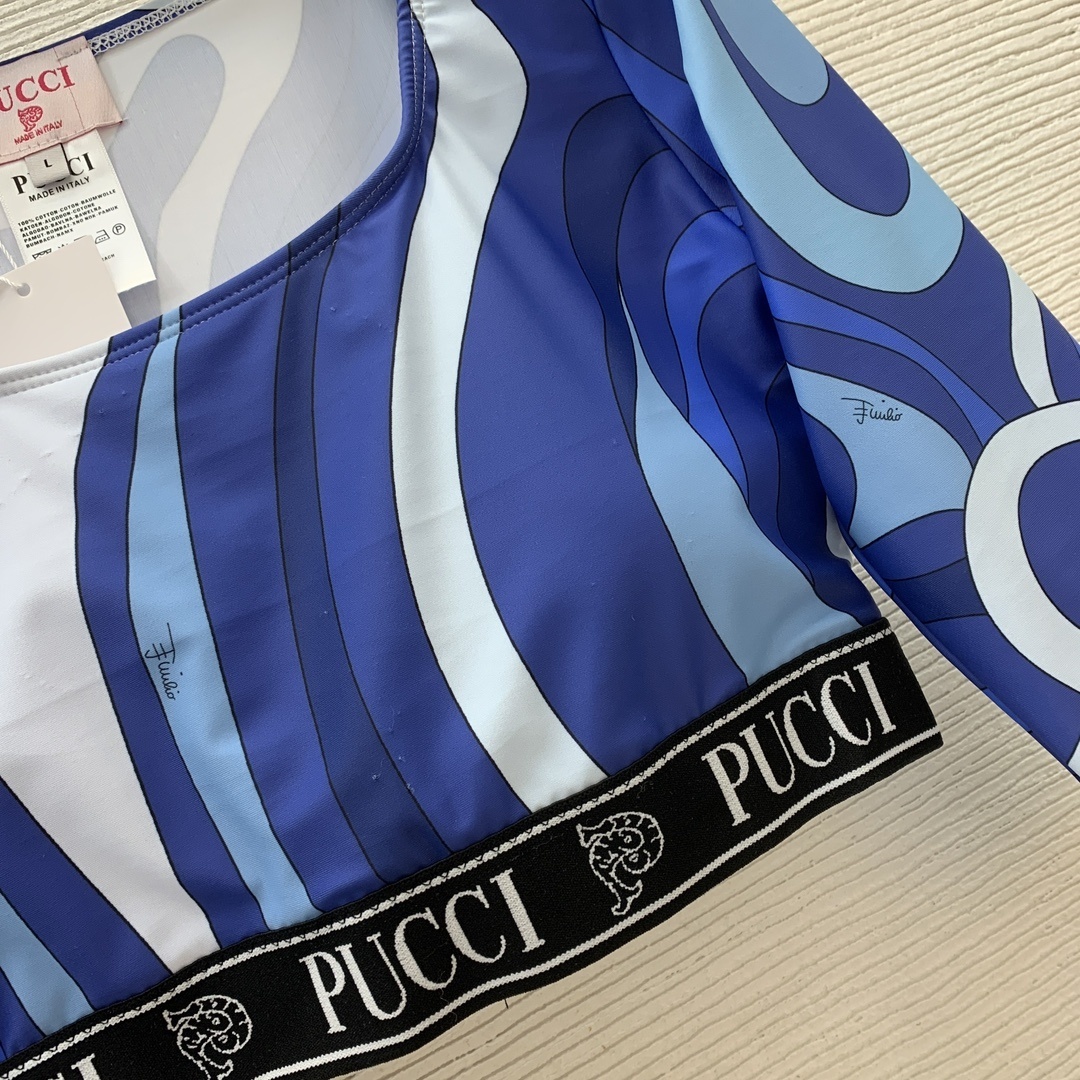 Pucci Blue Psychedelic Swirl Print Cotton Crop Top Made in Italy
