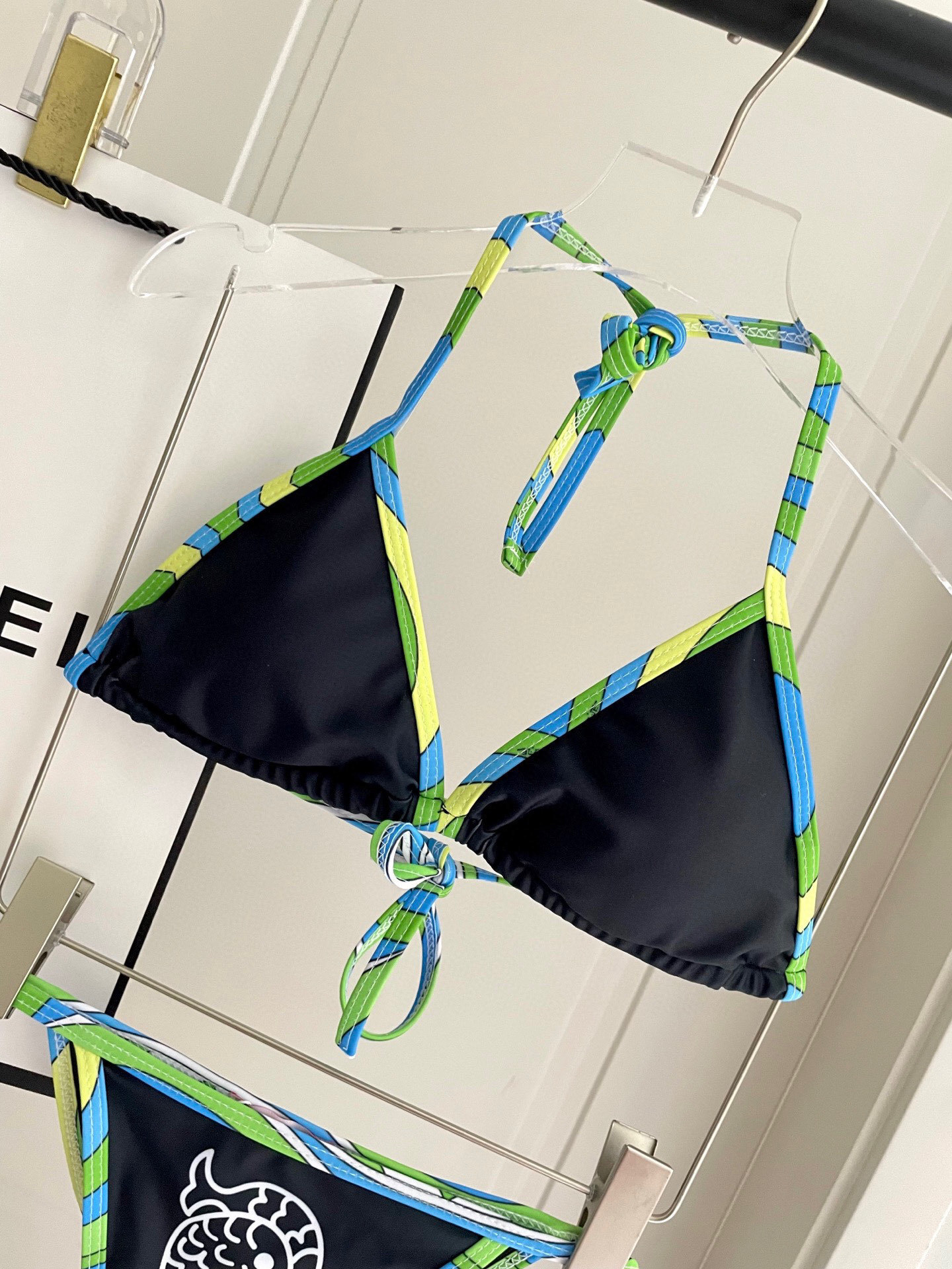 Pucci Black Triangle Bikini Set Geometric Trim Tie-Side Swimwear