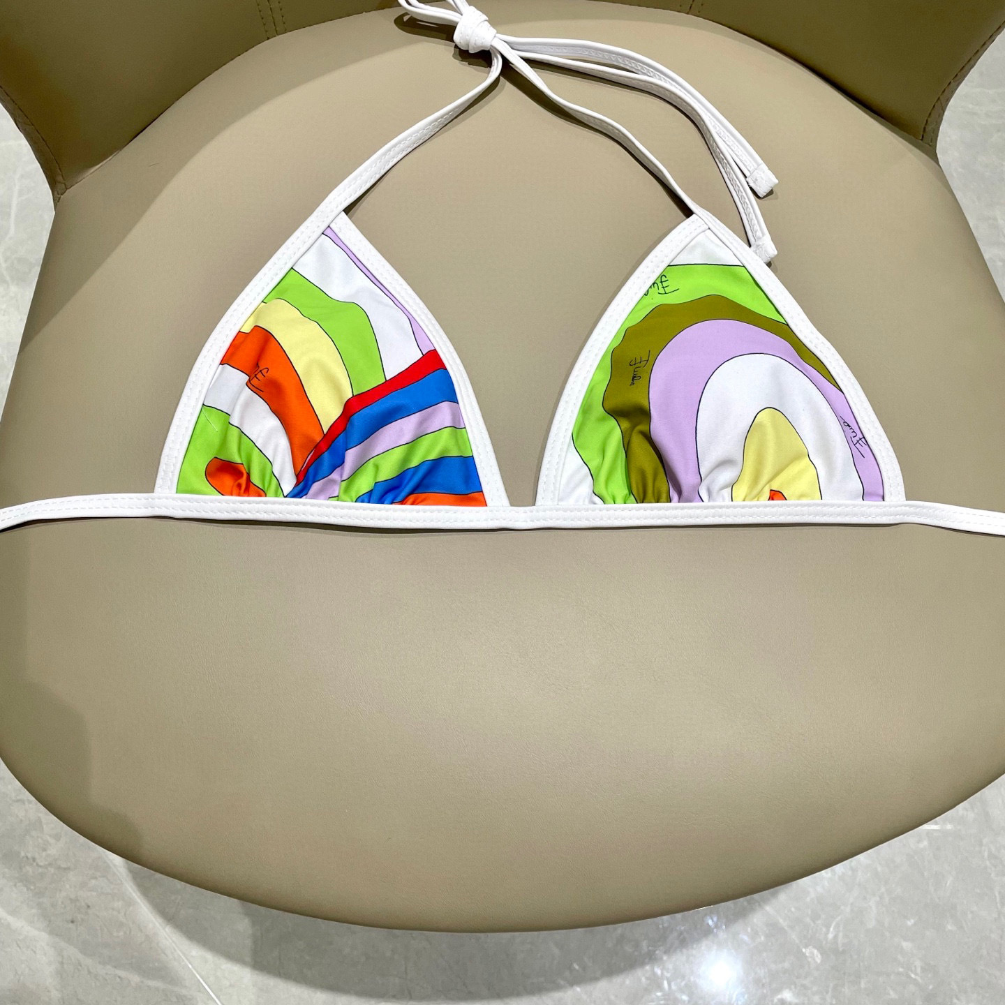 Multicolor Retro Abstract Print Triangle String Bikini Set