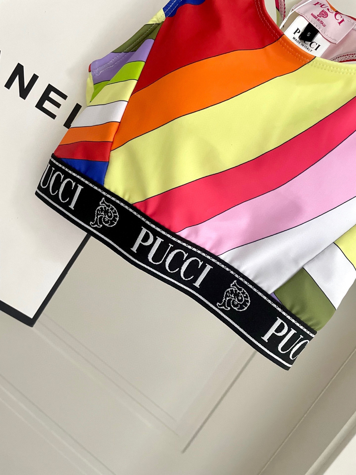 Emilio Pucci Multicolor Striped Logo Sports Bra Top Size S