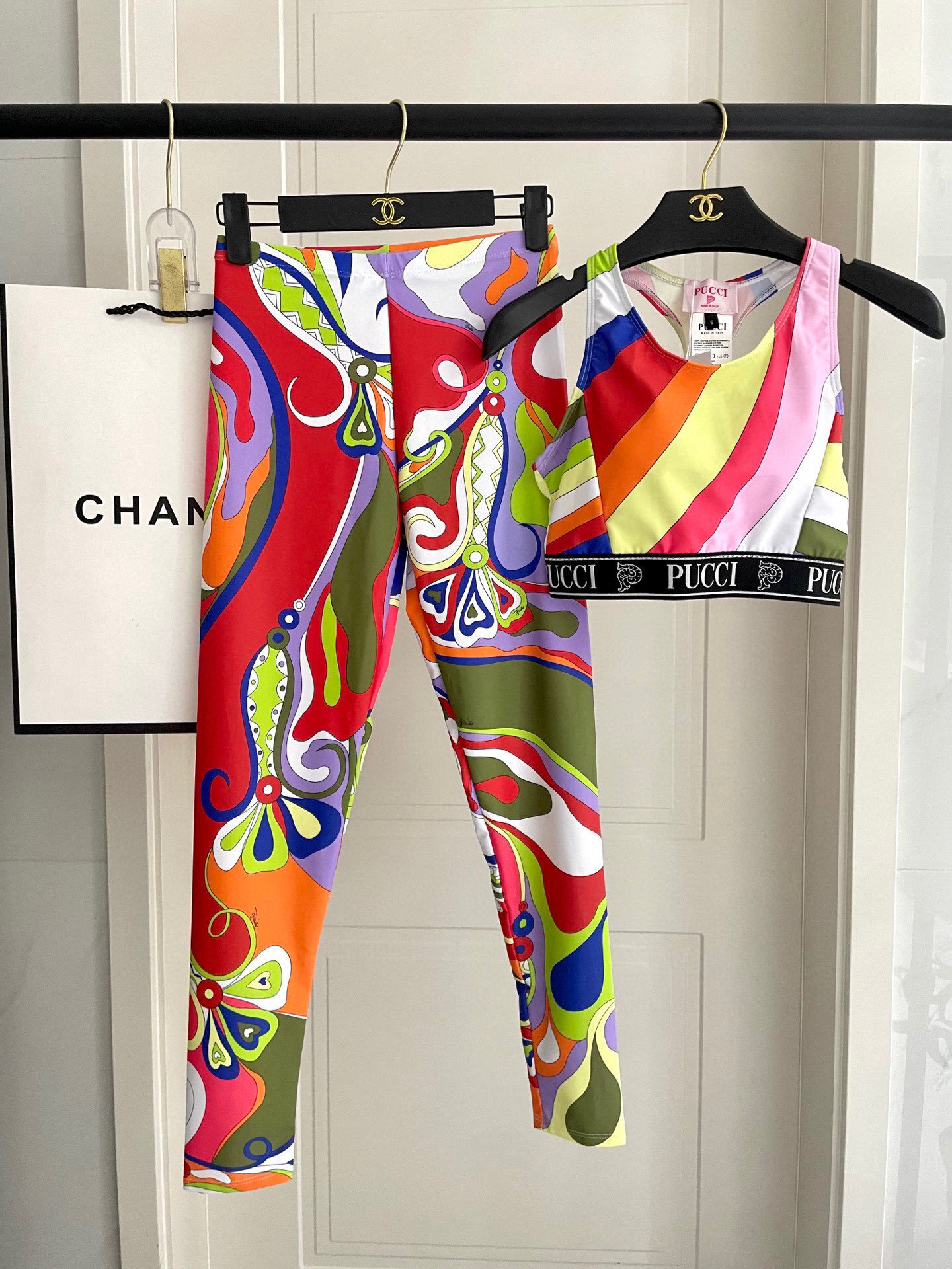 Emilio Pucci Multicolor Striped Logo Sports Bra Top Size S