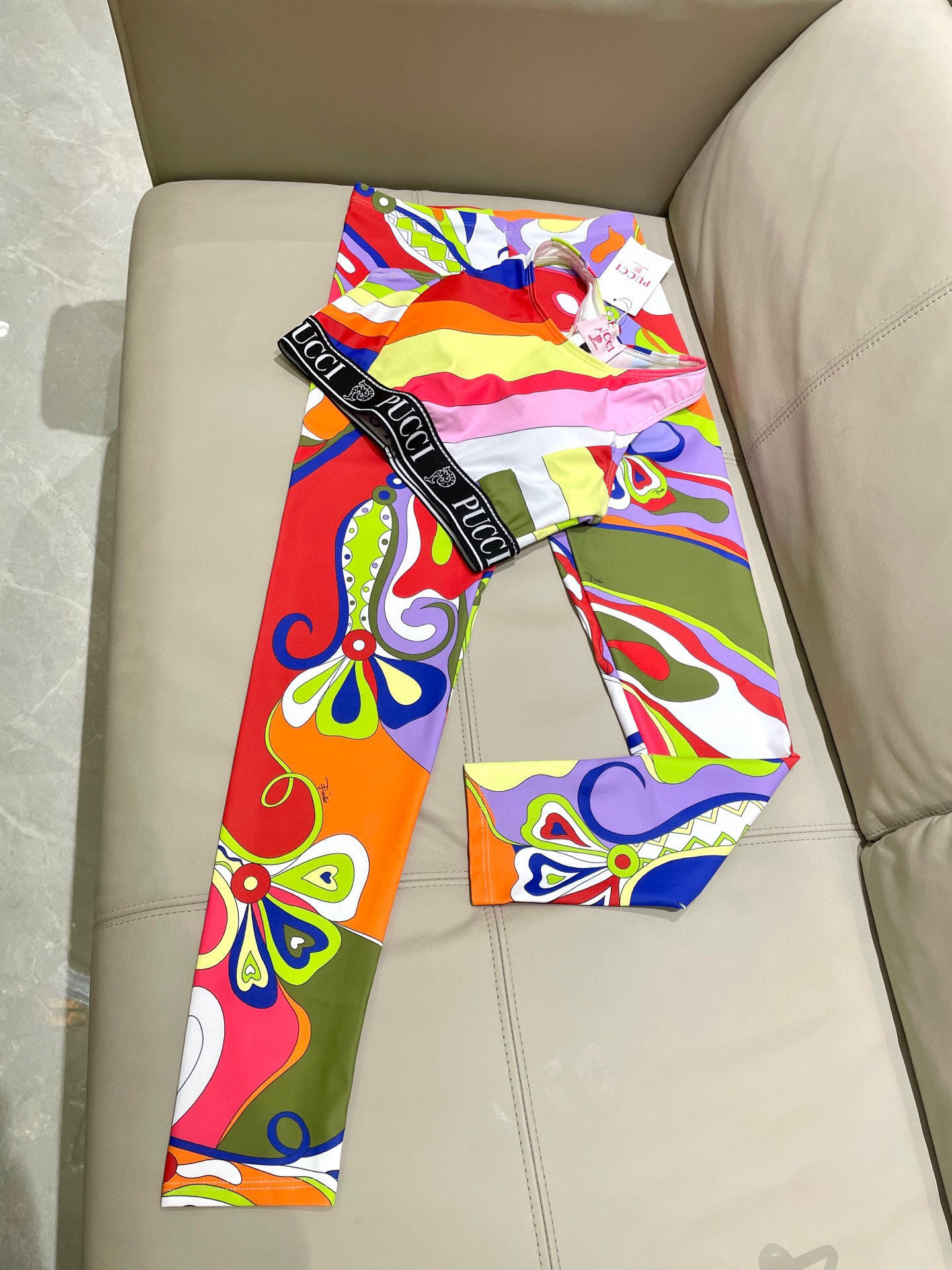 Emilio Pucci Multicolor Striped Logo Sports Bra Top Size S