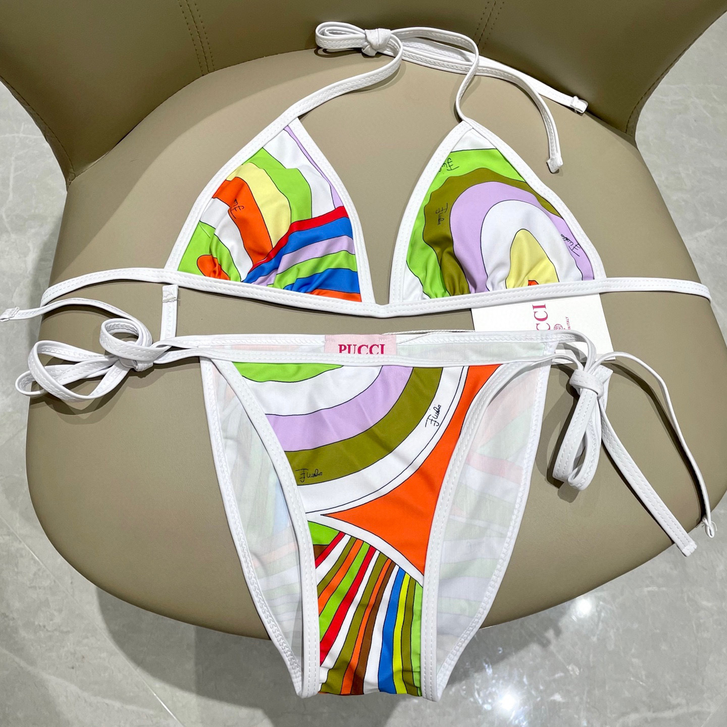 Colorful Retro Swirl Print Triangle Bikini Set – String Swimwear