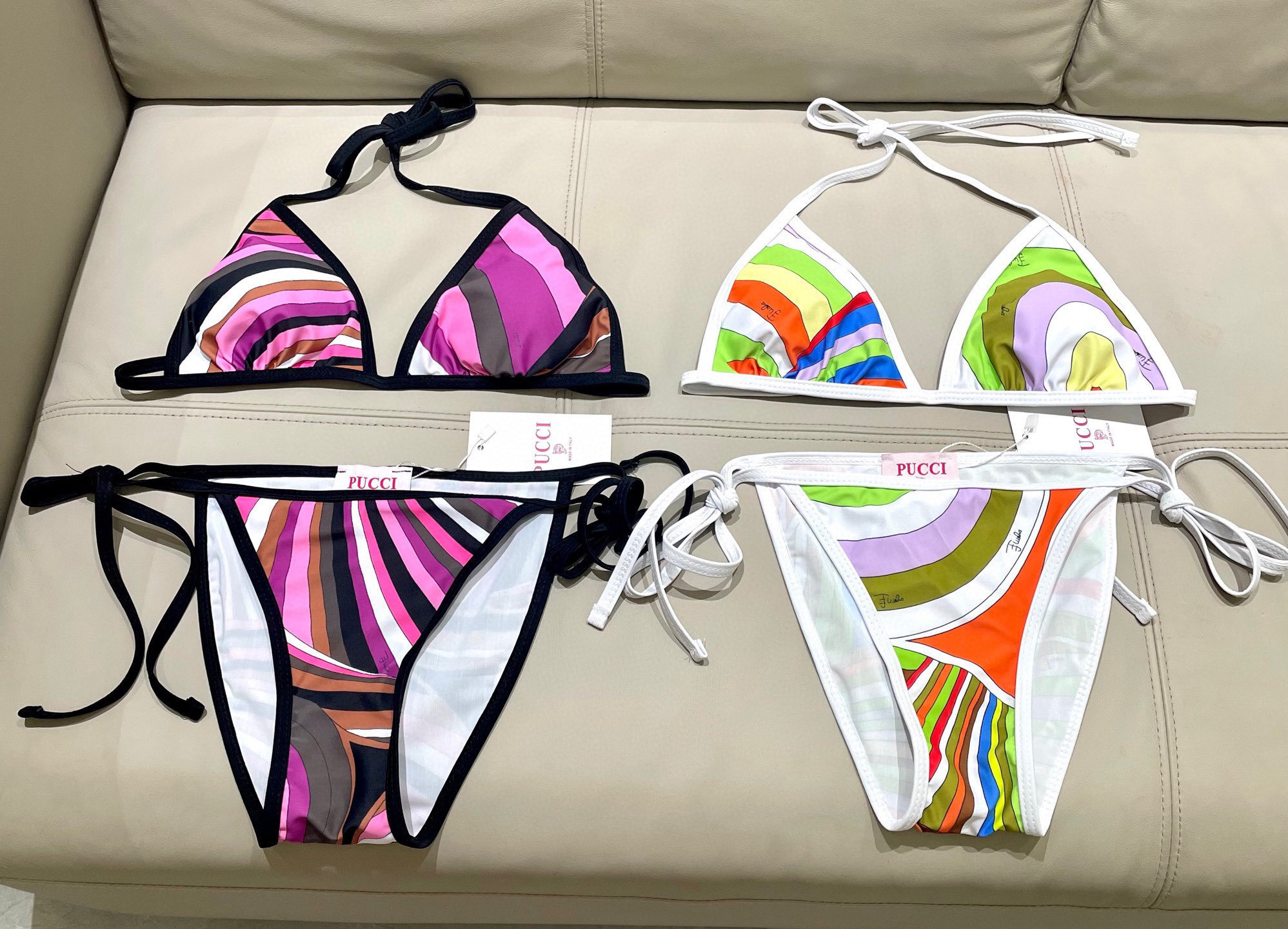 Chanel Multicolor Swirl Print Triangle Bikini Set