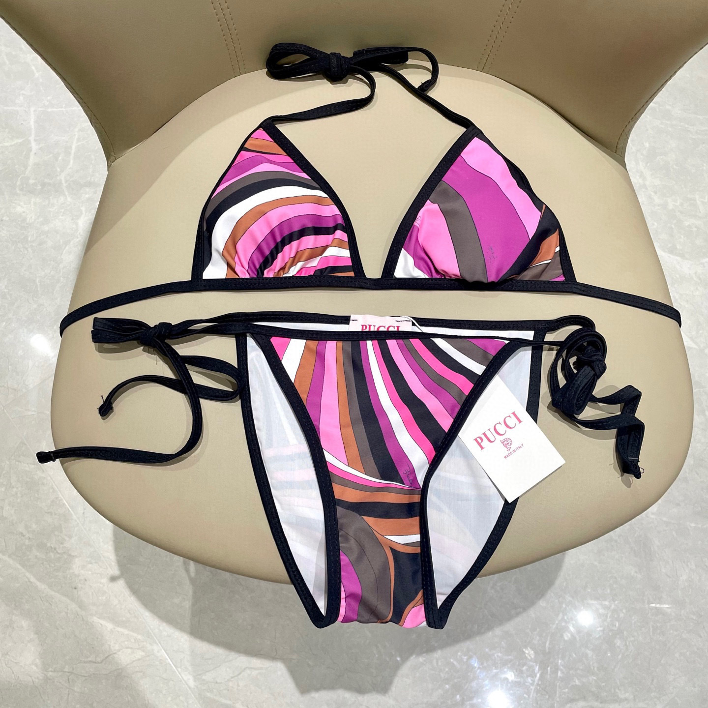 Chanel Multicolor Swirl Print Triangle Bikini Set