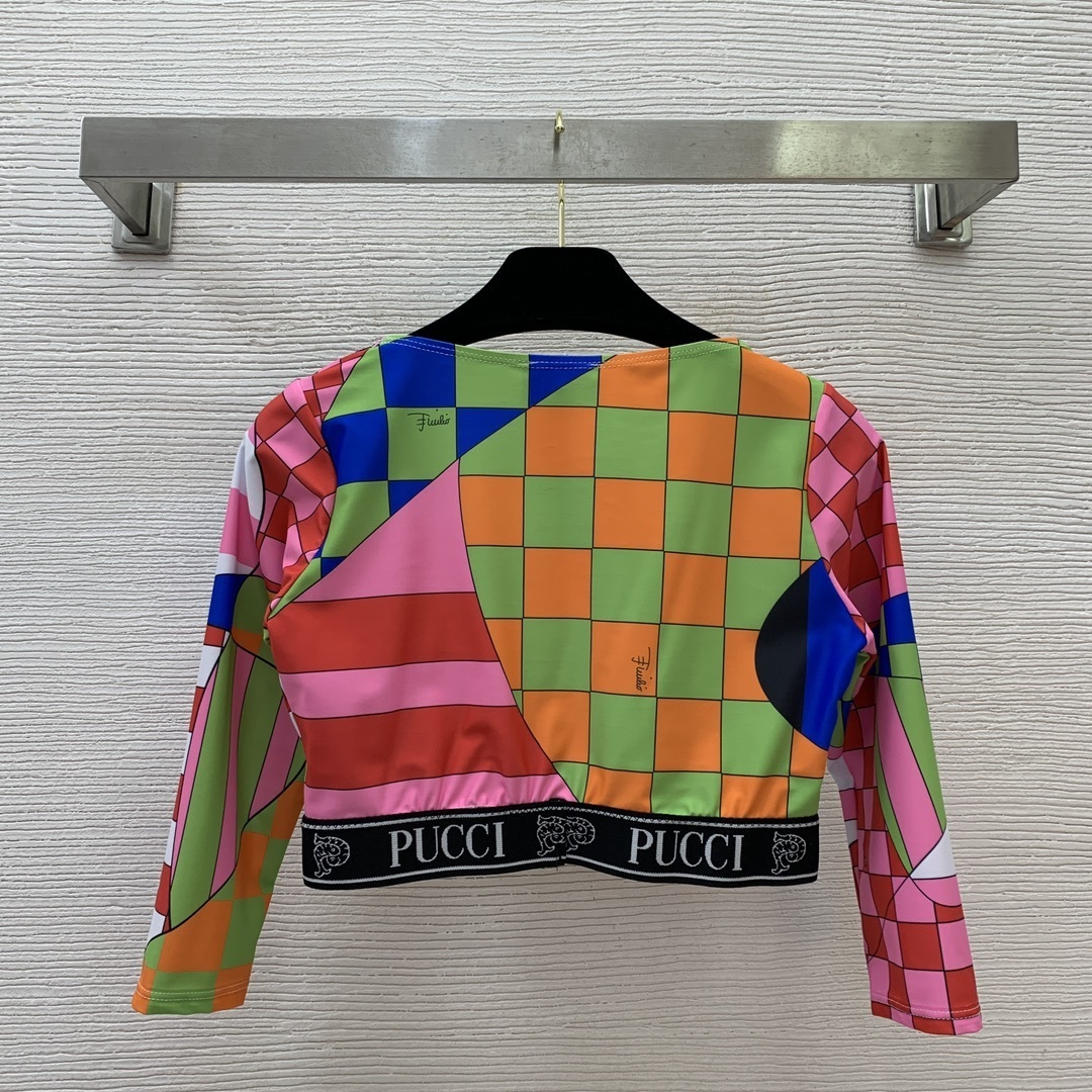 Pucci Geometric Checkered Print Crop Top & Leggings Two-Piece Set