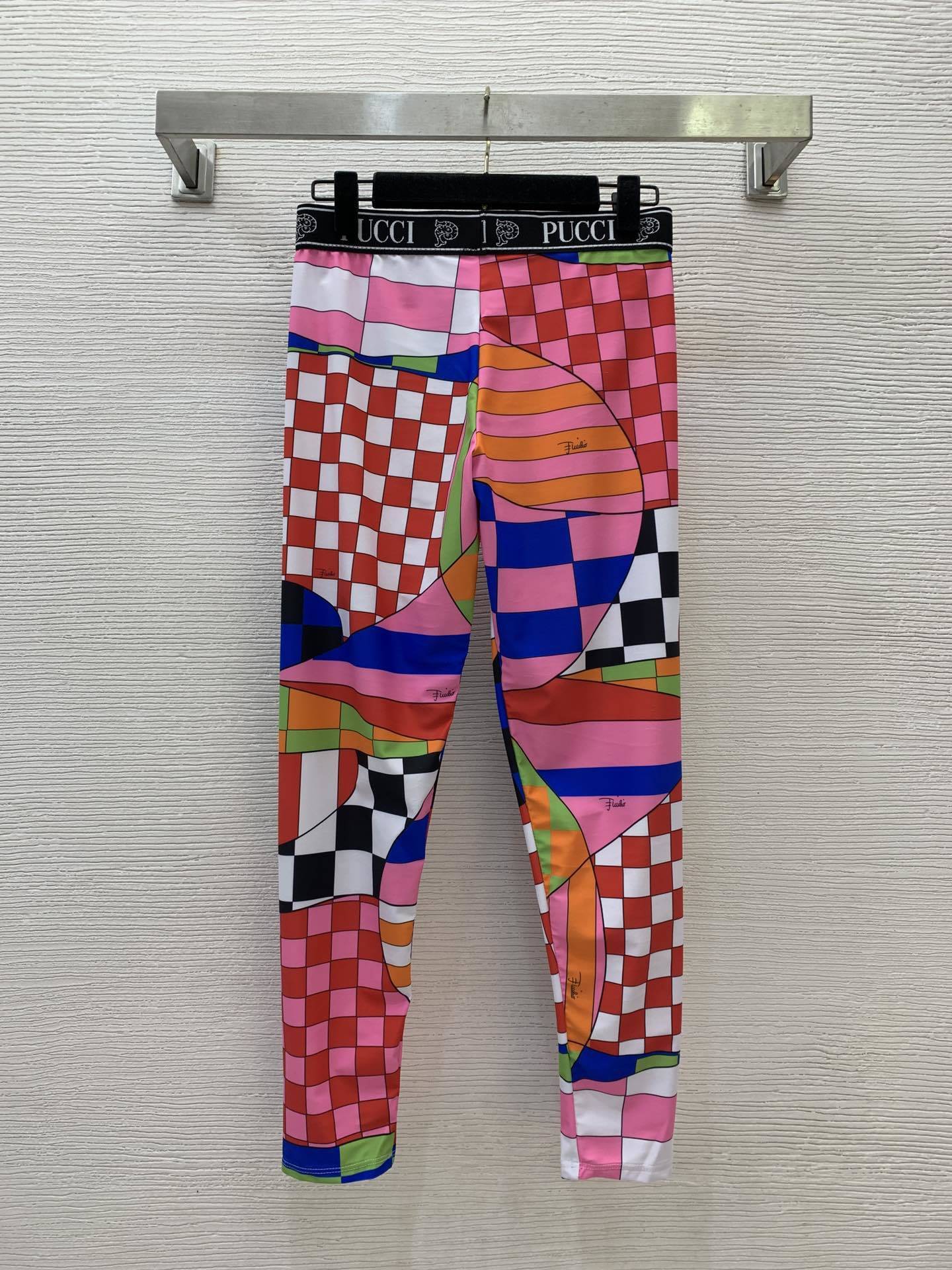 Pucci Geometric Checkered Print Crop Top & Leggings Two-Piece Set