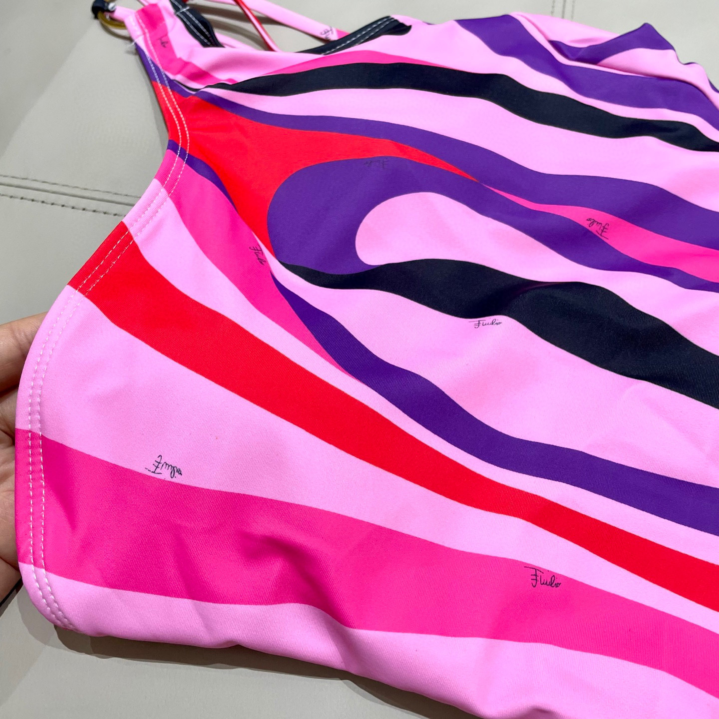 Retro Pink Abstract Swirl One Shoulder One Piece Swimsuit