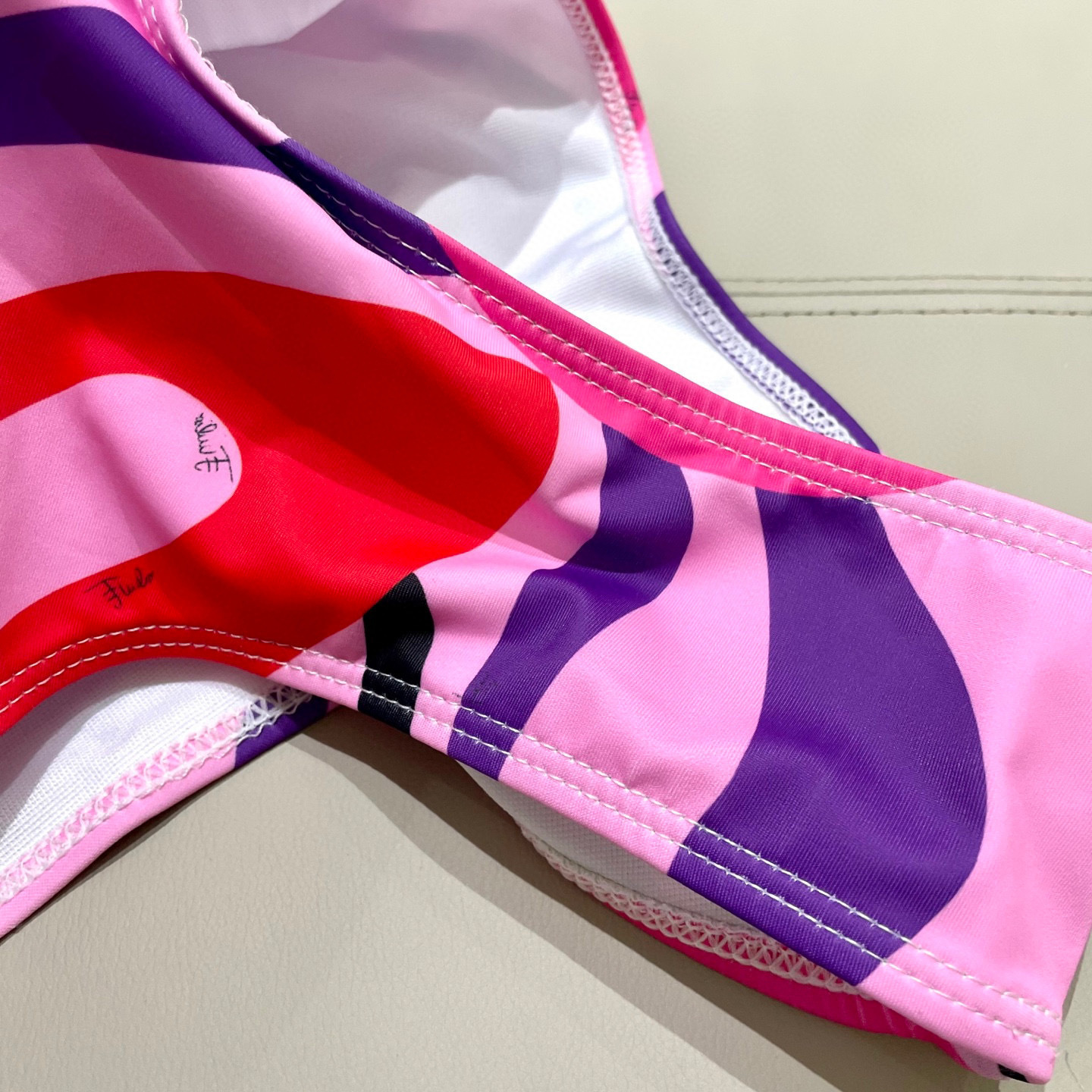 Retro Pink Abstract Swirl One Shoulder One Piece Swimsuit