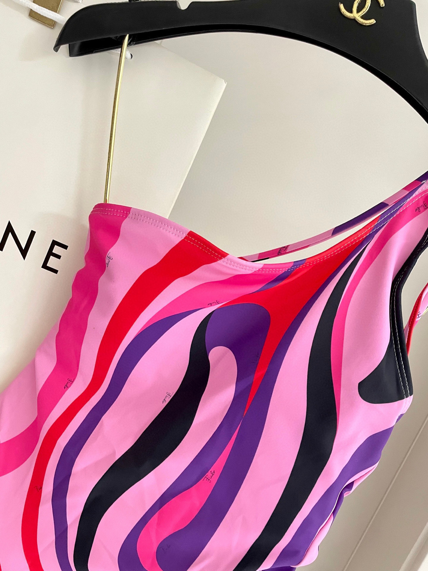 Pink Abstract Swirl One-Shoulder Swimsuit – Retro Strappy Monokini