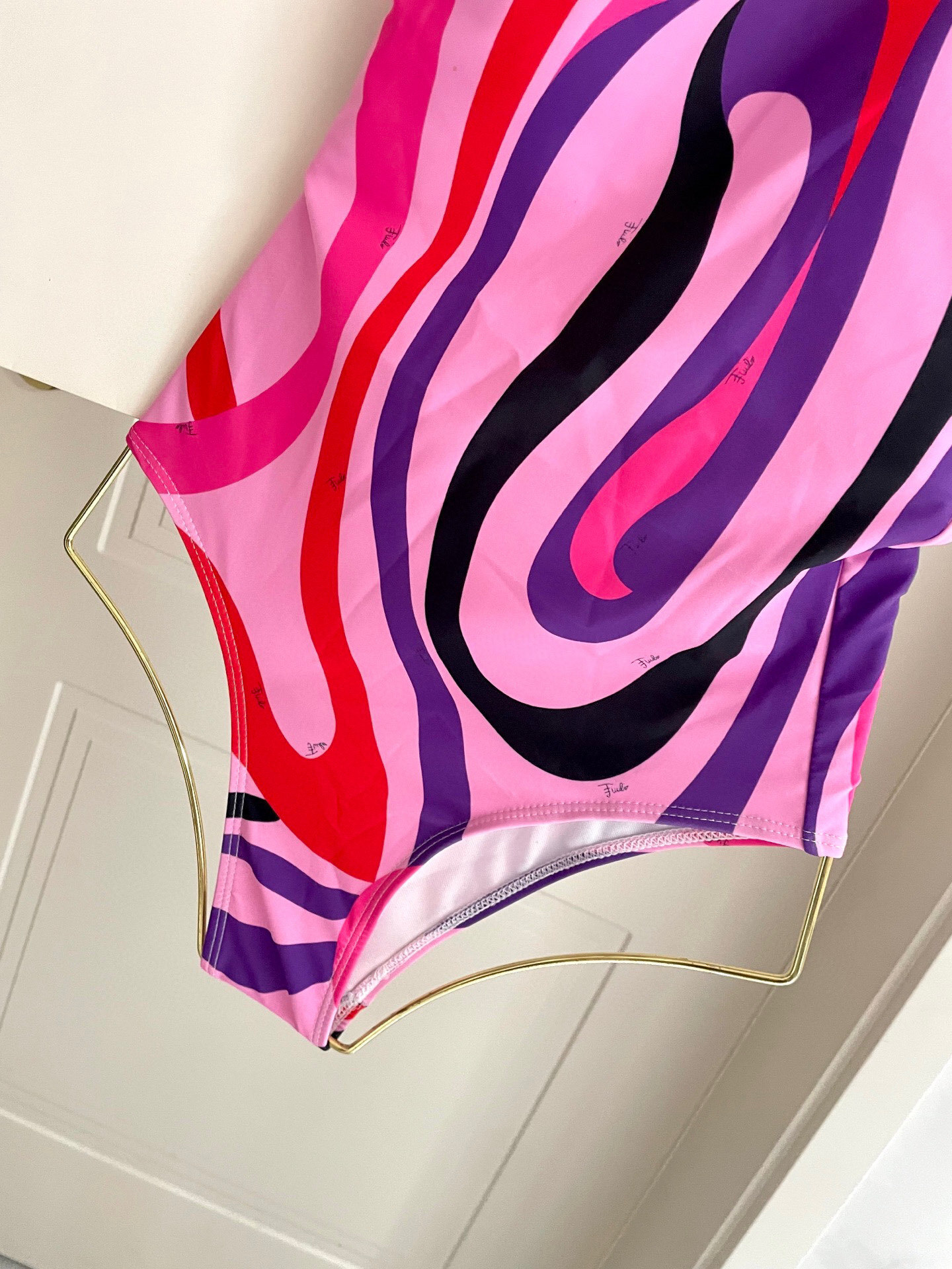 Pink Abstract Swirl One-Shoulder Swimsuit – Retro Strappy Monokini