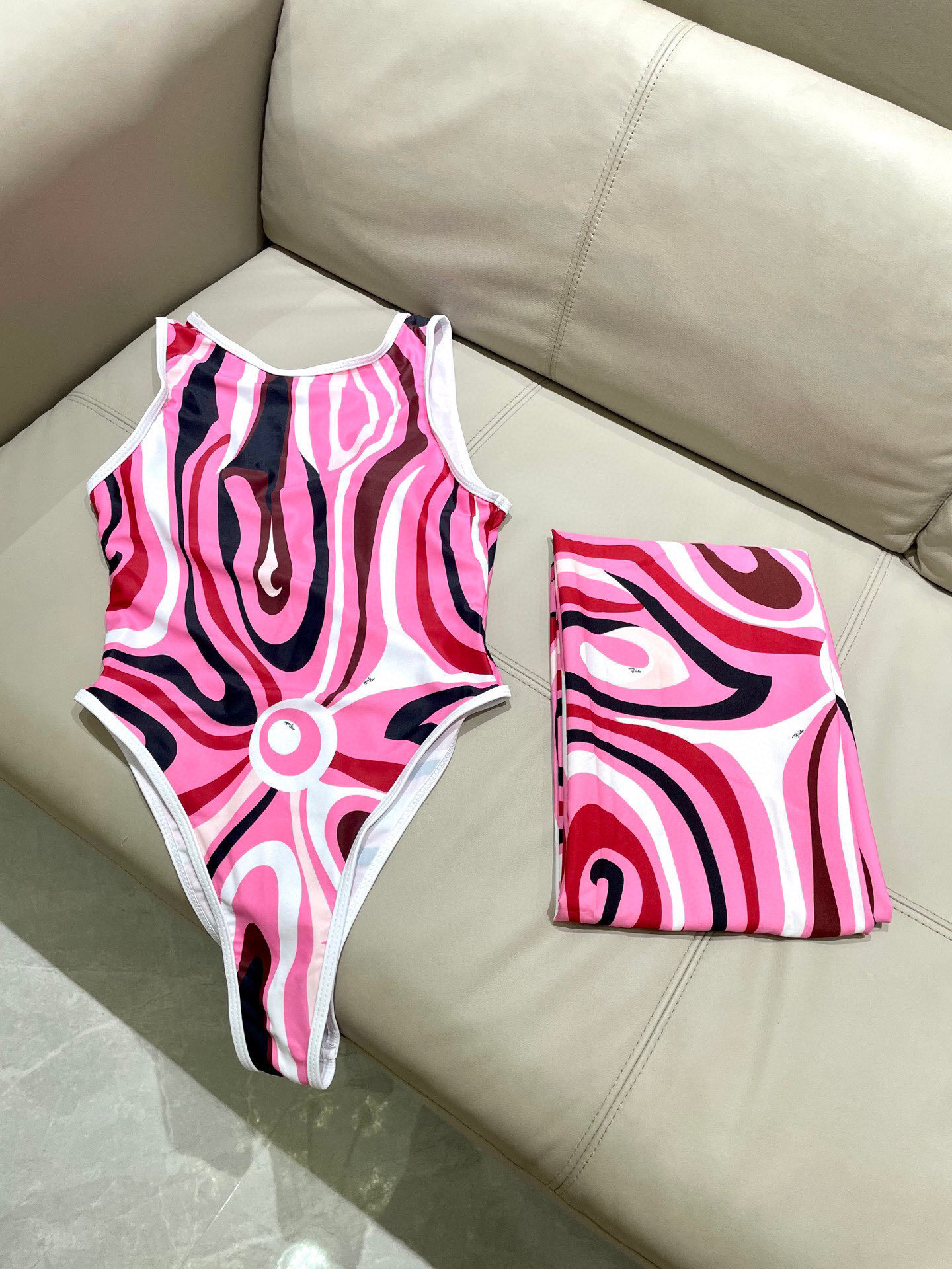 Retro Abstract Swirl High-Cut One-Piece Swimsuit