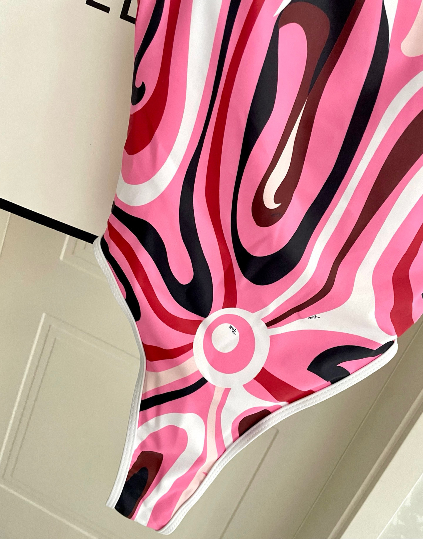 Retro Abstract Swirl High-Cut One-Piece Swimsuit