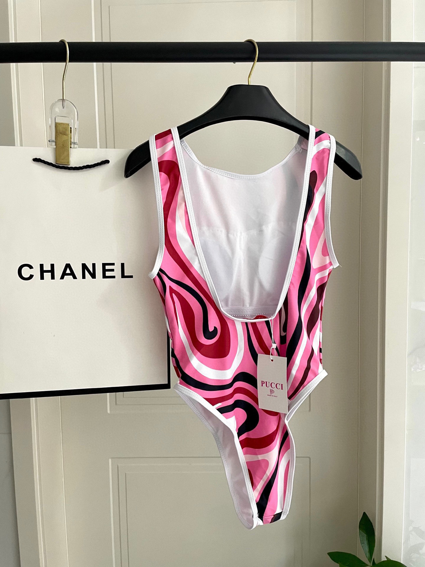 Retro Abstract Swirl High-Cut One-Piece Swimsuit