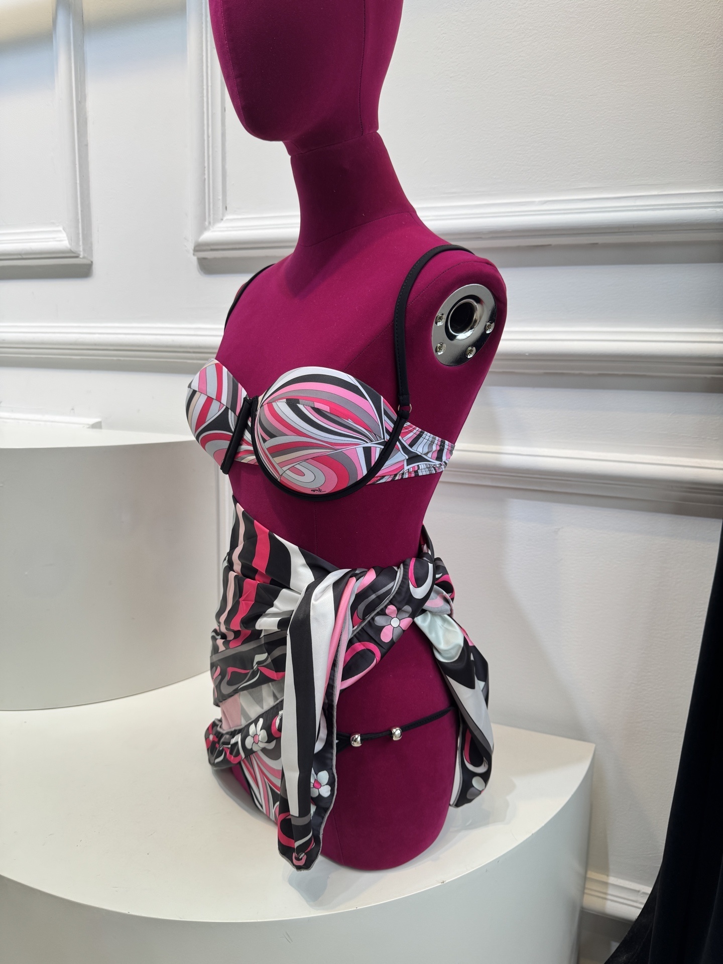 Pink Abstract Swirl Print 3-Piece Bikini Set with Matching Sarong