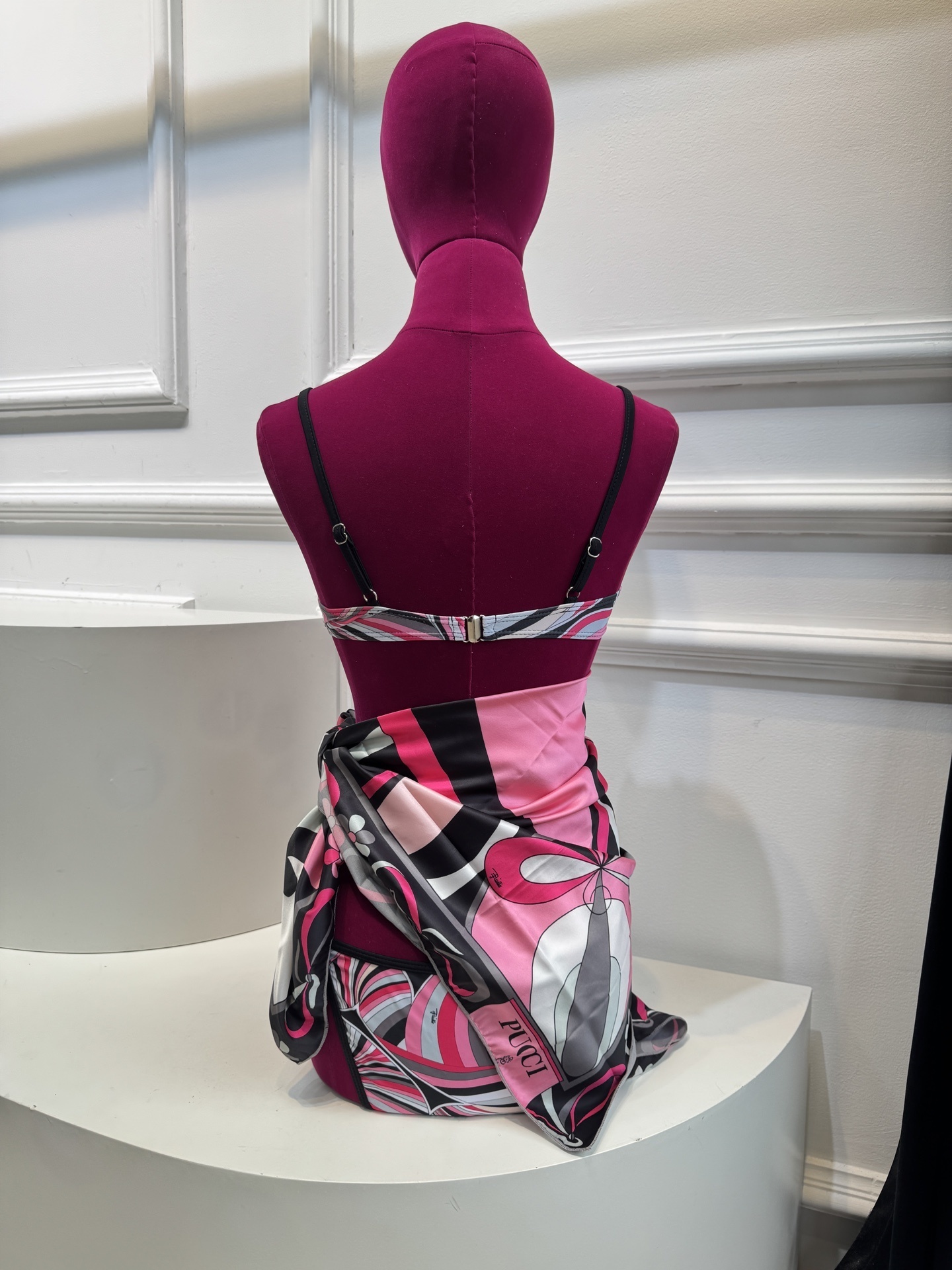 Pink Abstract Swirl Print 3-Piece Bikini Set with Matching Sarong