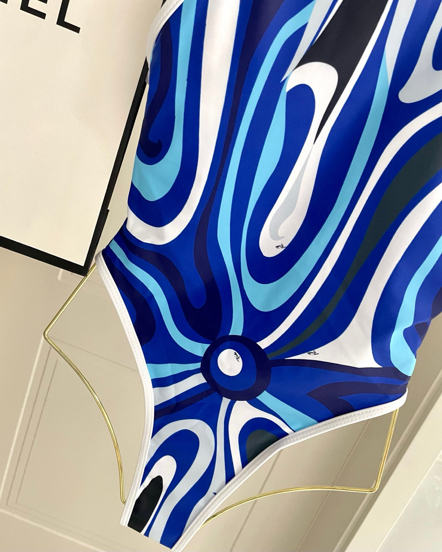 Blue Abstract Swirl Print High-Cut One-Piece Bodysuit