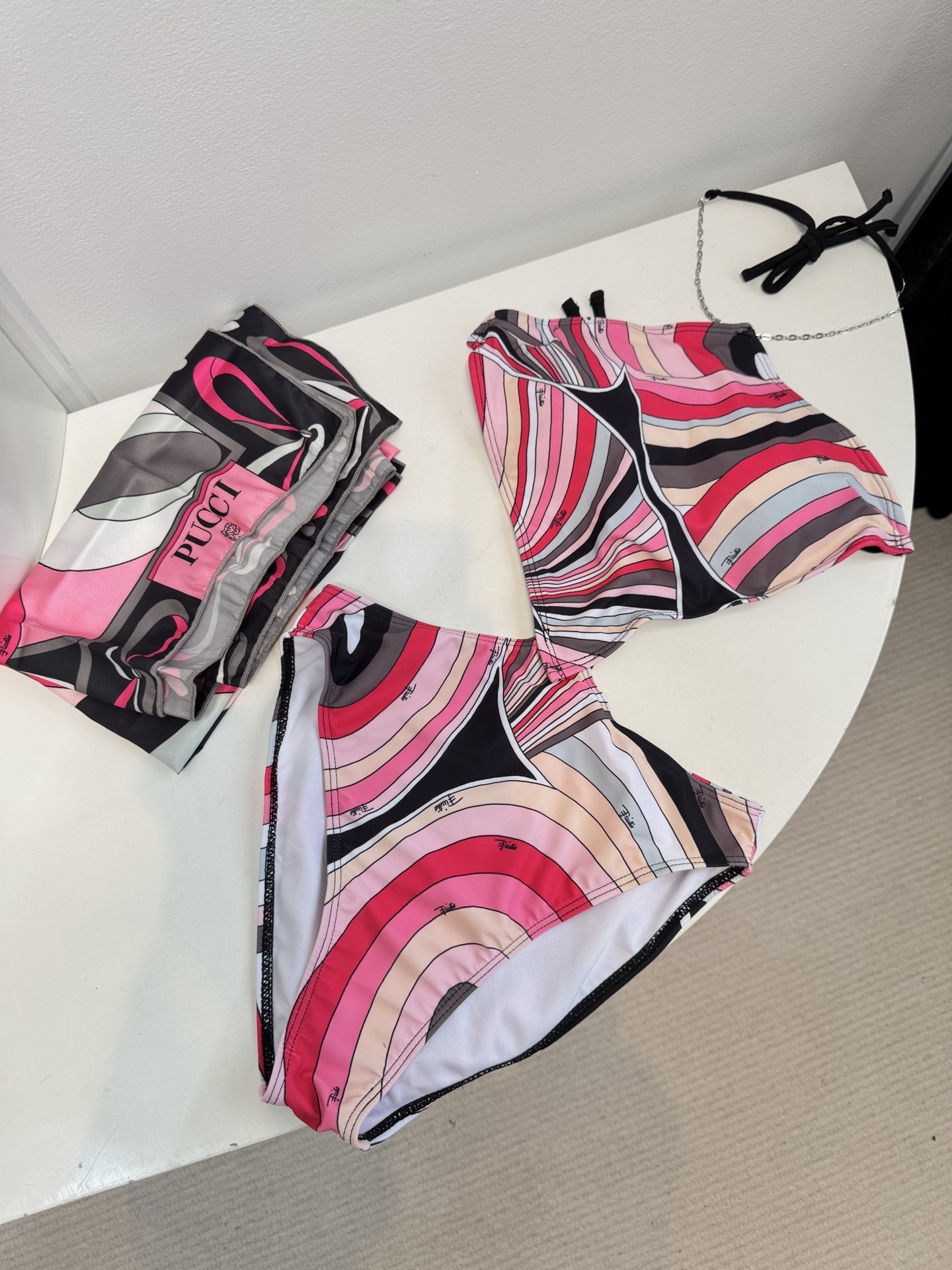 Emilio Pucci Pink Abstract Print Halter Bikini & Sarong Set