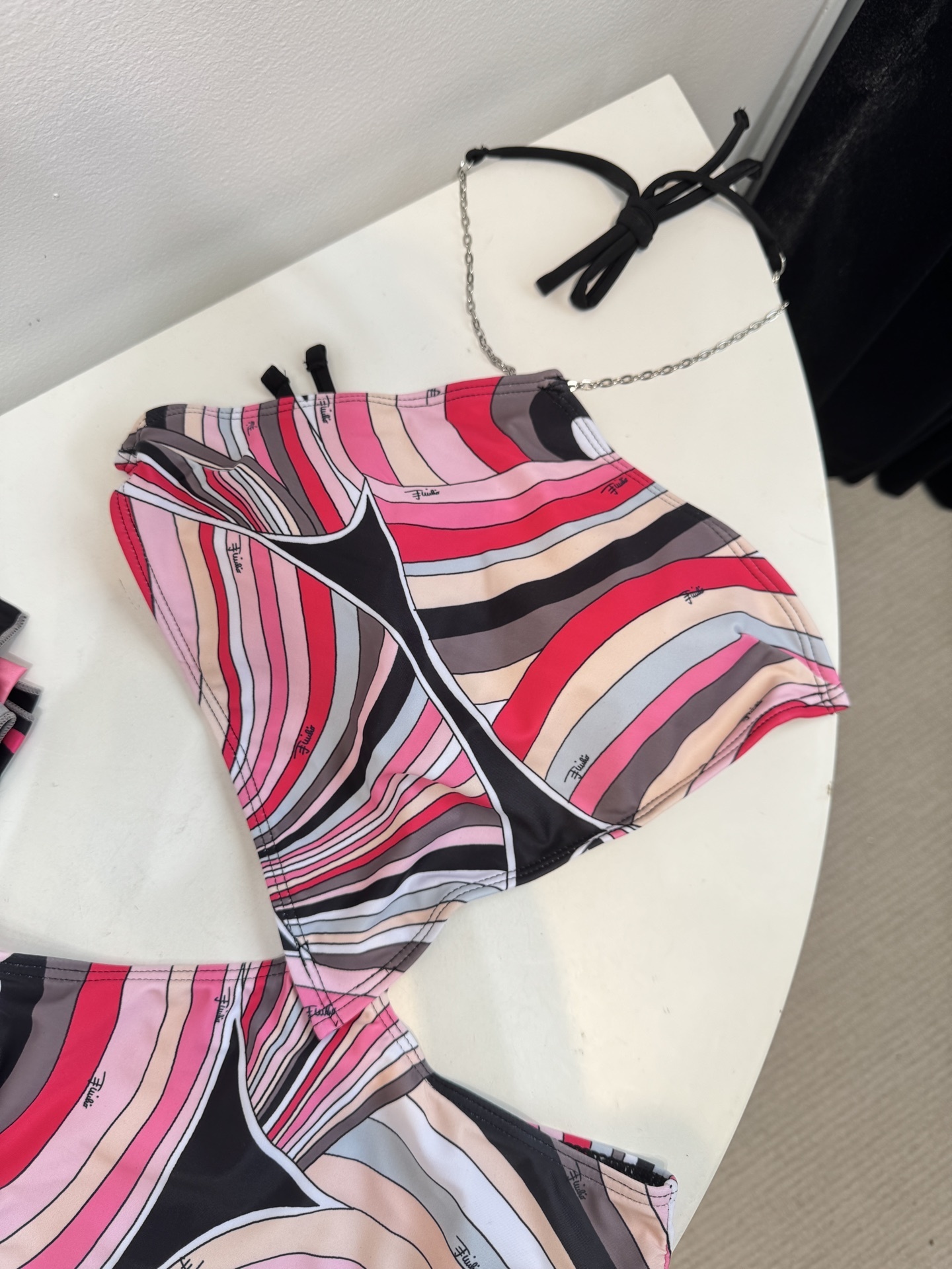 Emilio Pucci Pink Abstract Print Halter Bikini & Sarong Set