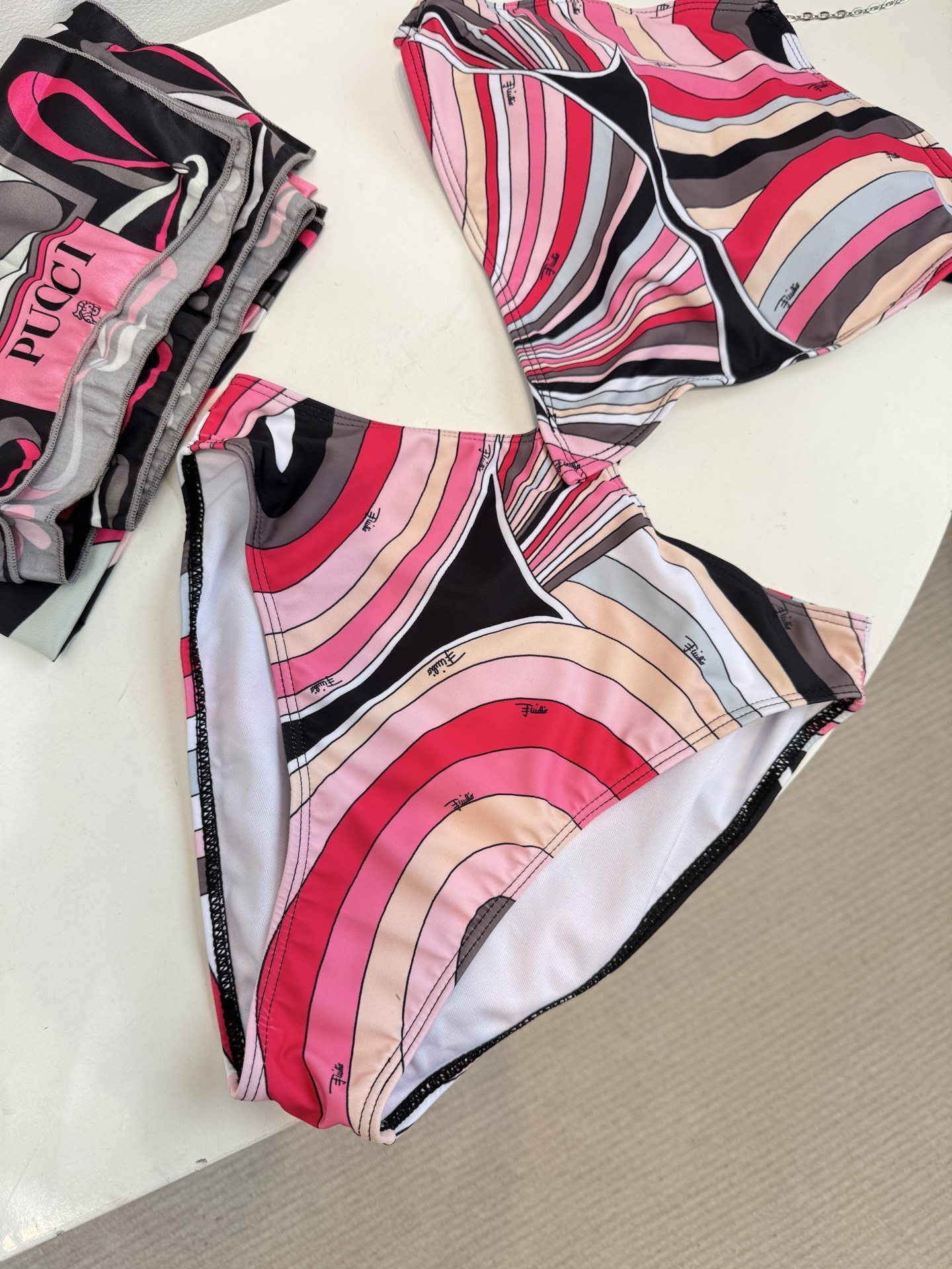 Emilio Pucci Pink Abstract Print Halter Bikini & Sarong Set