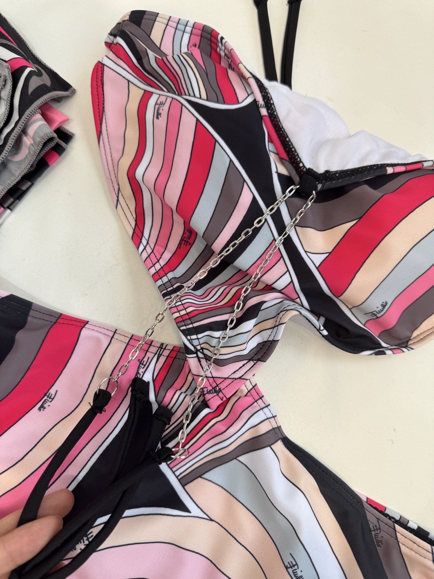 Emilio Pucci Pink Abstract Print Halter Bikini & Sarong Set