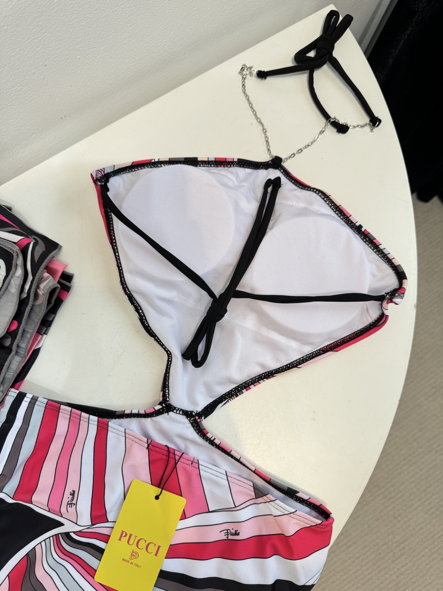 Emilio Pucci Pink Abstract Print Halter Bikini & Sarong Set