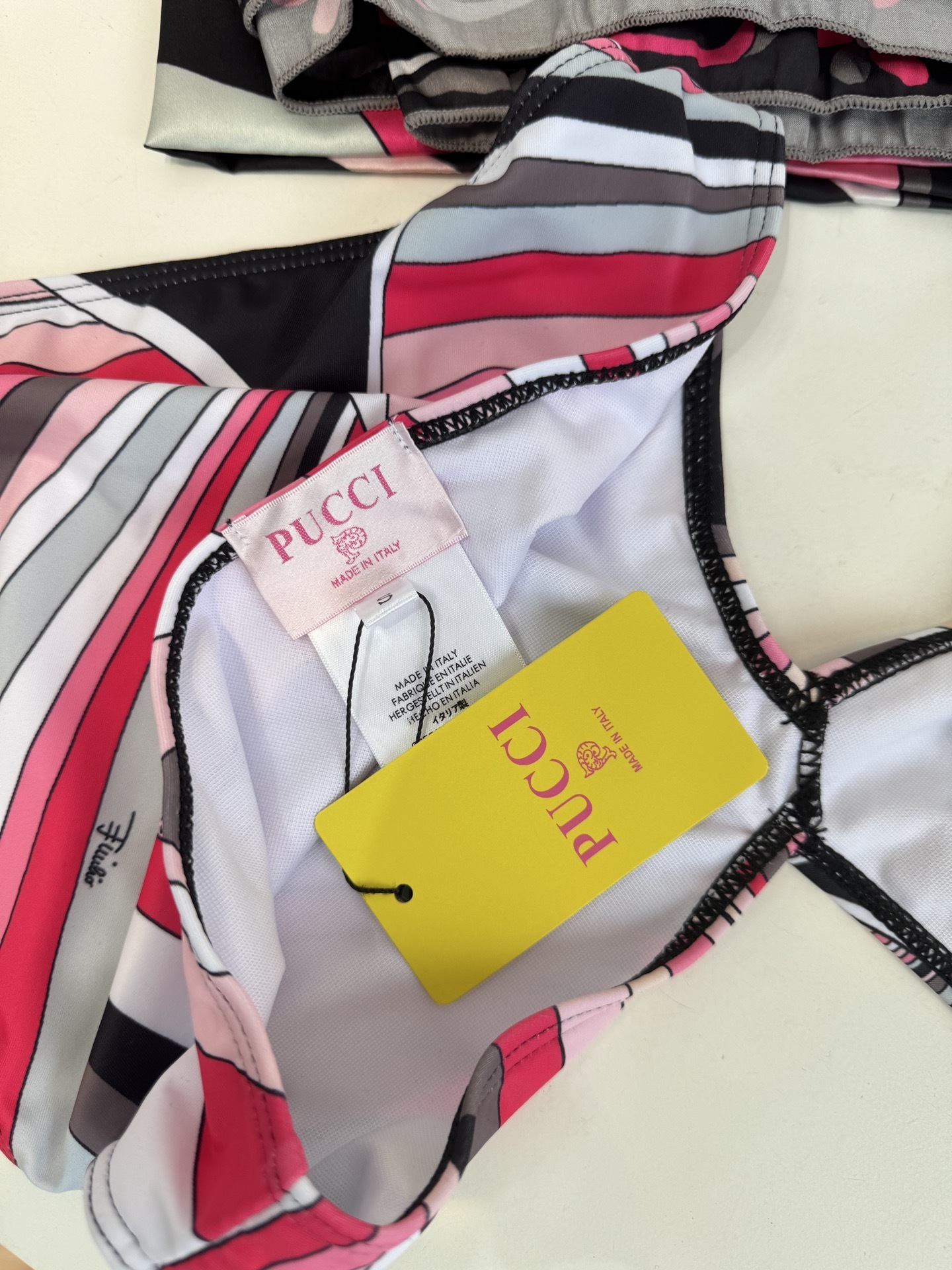 Emilio Pucci Pink Abstract Print Halter Bikini & Sarong Set