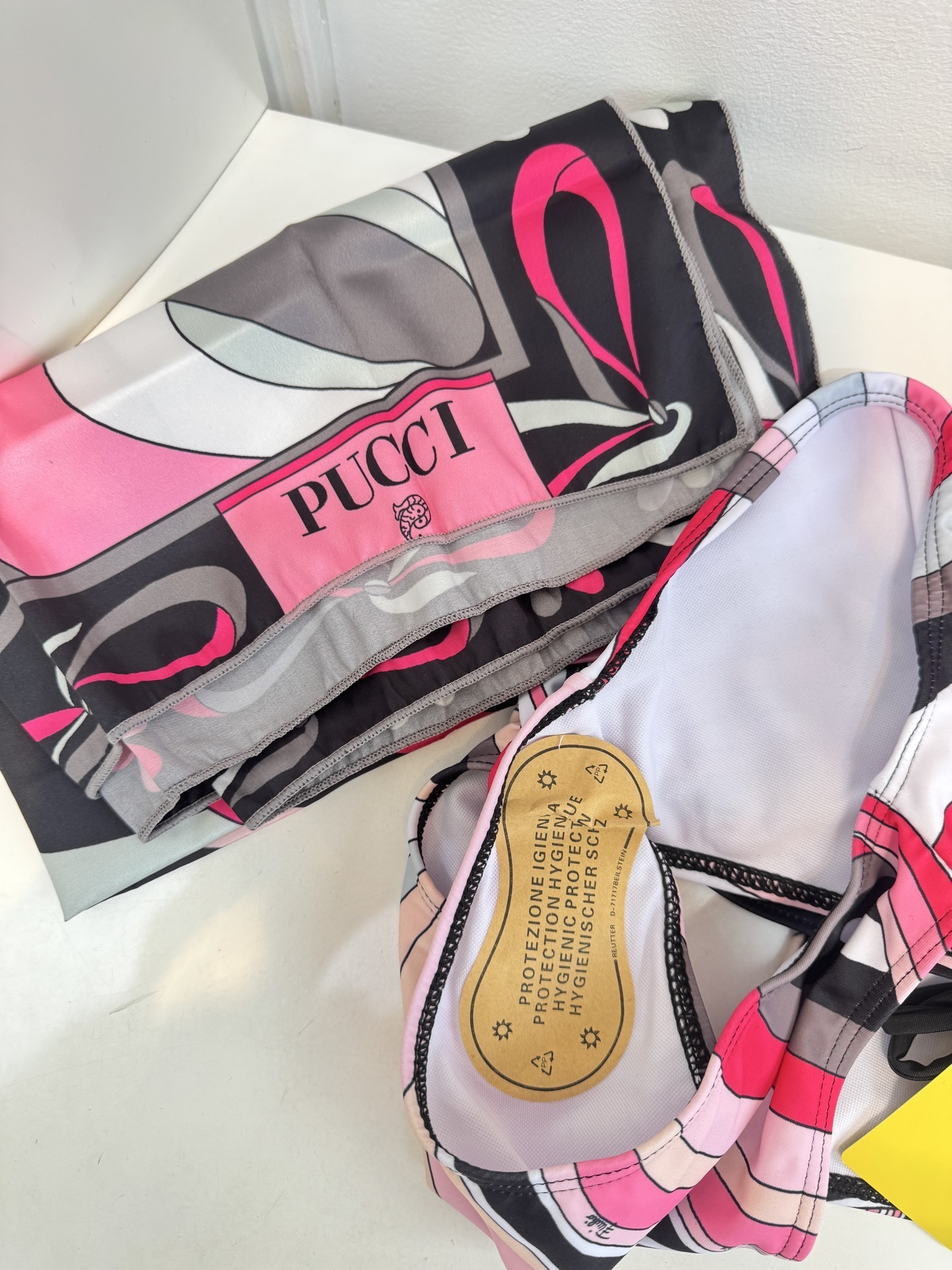 Emilio Pucci Pink Abstract Print Halter Bikini & Sarong Set