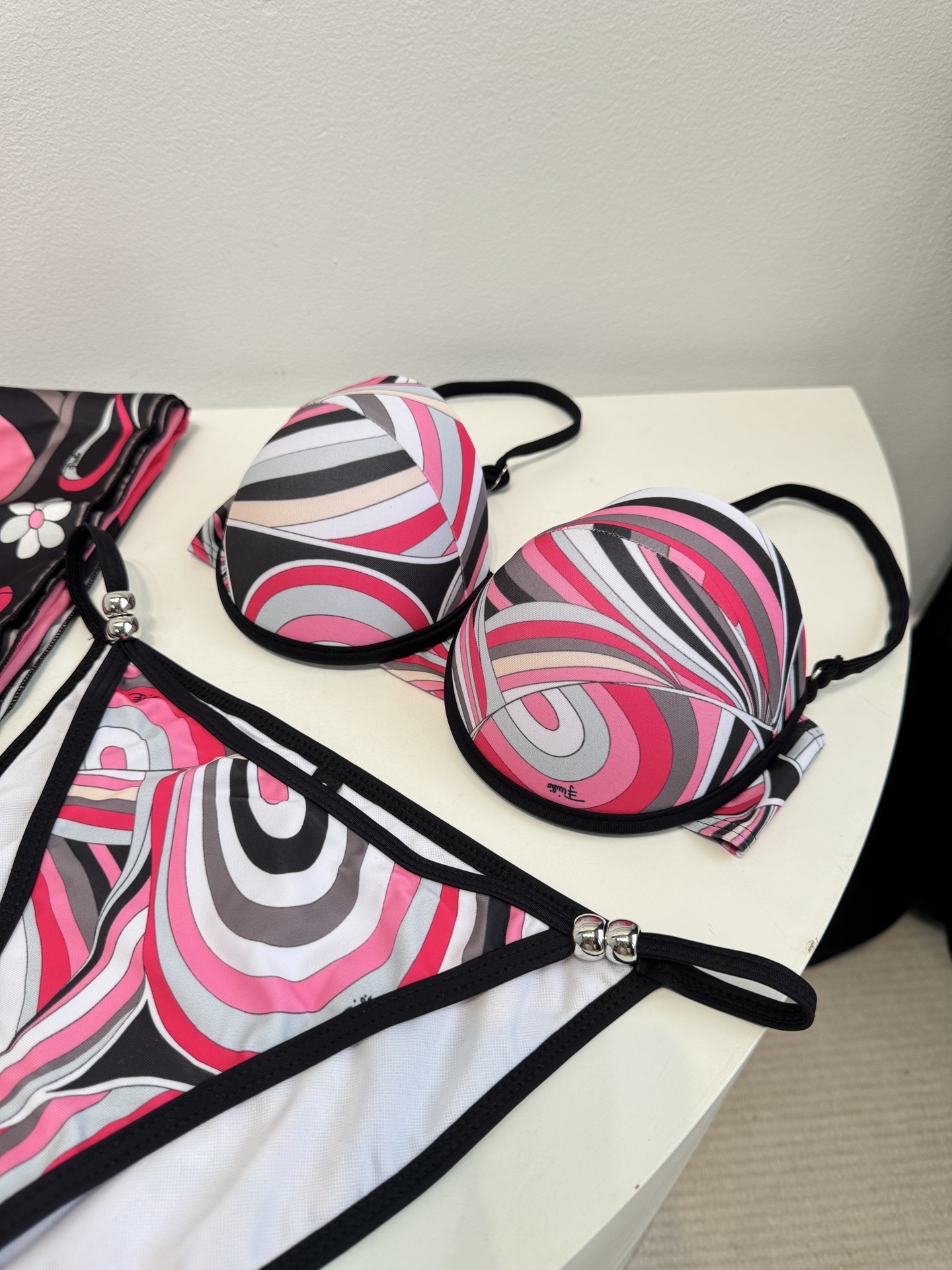Emilio Pucci Pink Abstract Print Bikini Set & Matching Scarf