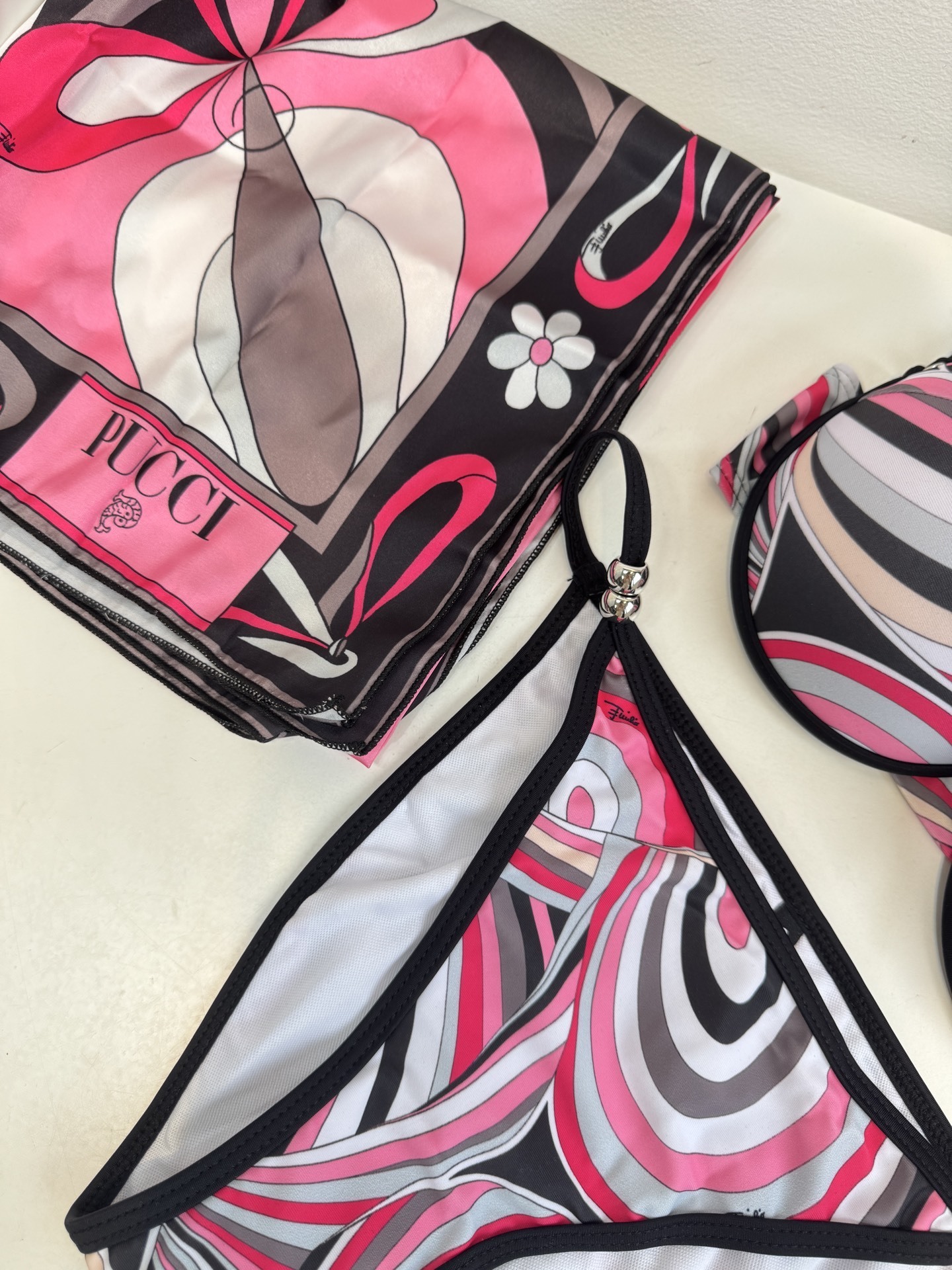 Emilio Pucci Pink Abstract Print Bikini Set & Matching Scarf