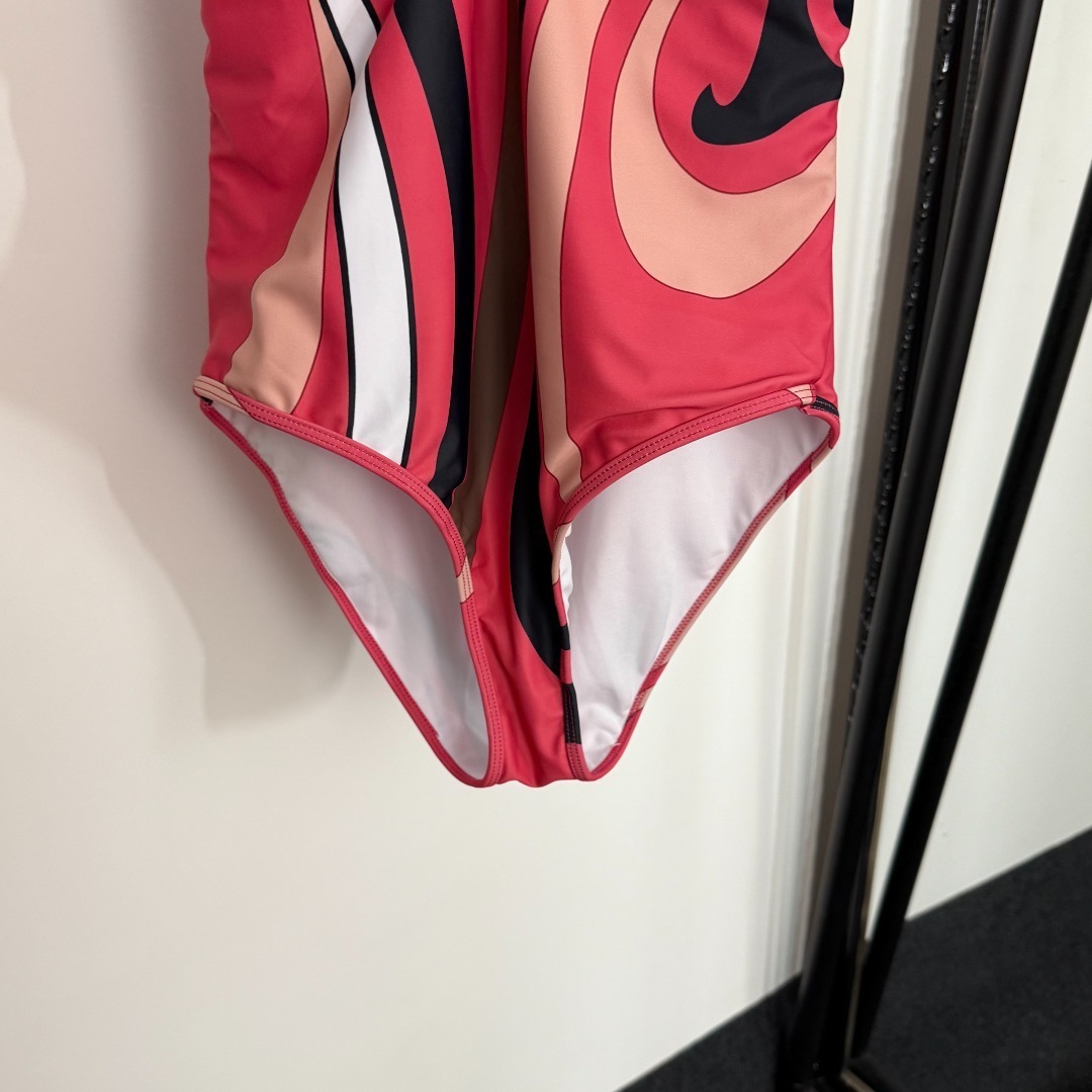 Retro Pink Swirl V-Neck One-Piece Swimsuit – Chic Summer Beachwear