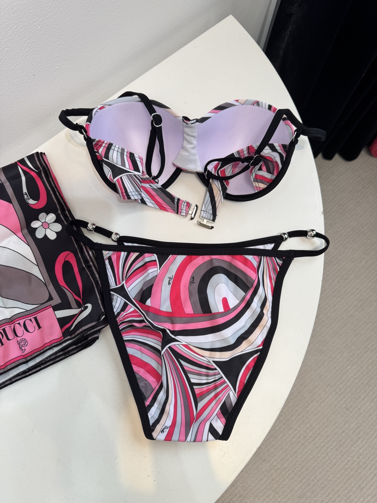 Emilio Pucci Pink Abstract Print Bikini Set & Matching Scarf