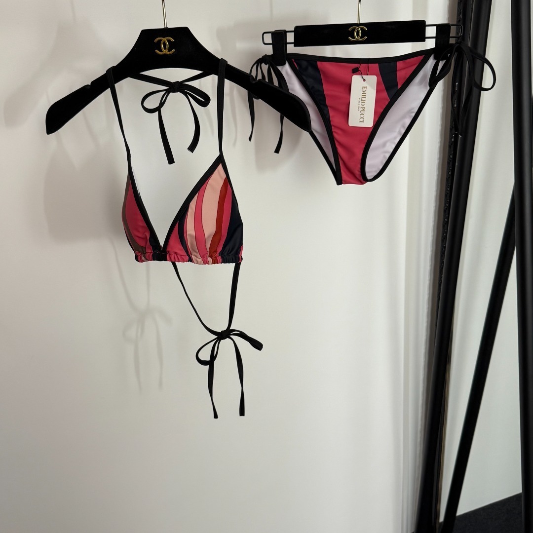 Emilio Pucci Striped Triangle Bikini – Pink Multi