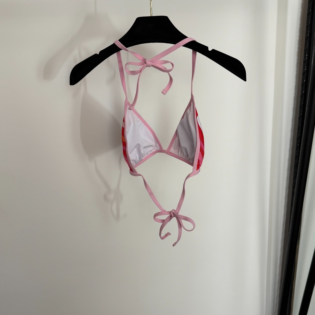 Pucci Pink & Red Swirl Print Triangle String Bikini Set