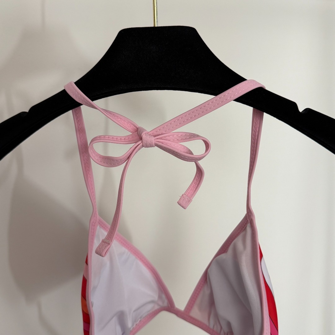 Pucci Pink & Red Swirl Print Triangle String Bikini Set