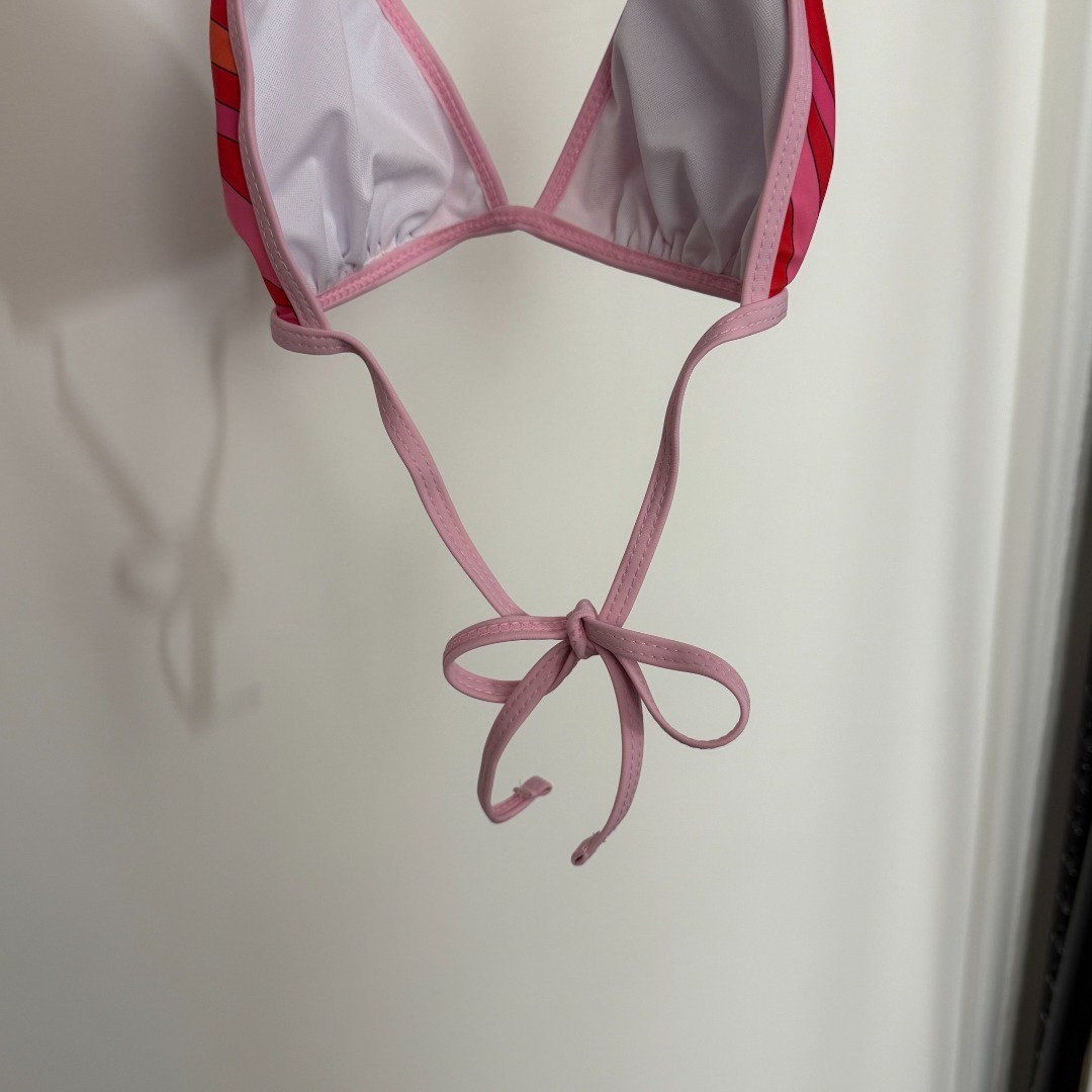 Pucci Pink & Red Swirl Print Triangle String Bikini Set