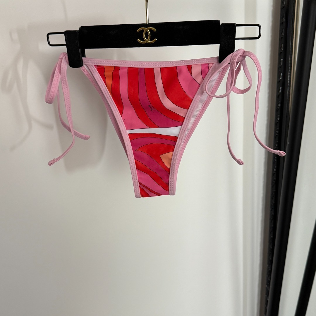 Pucci Pink & Red Swirl Print Triangle String Bikini Set