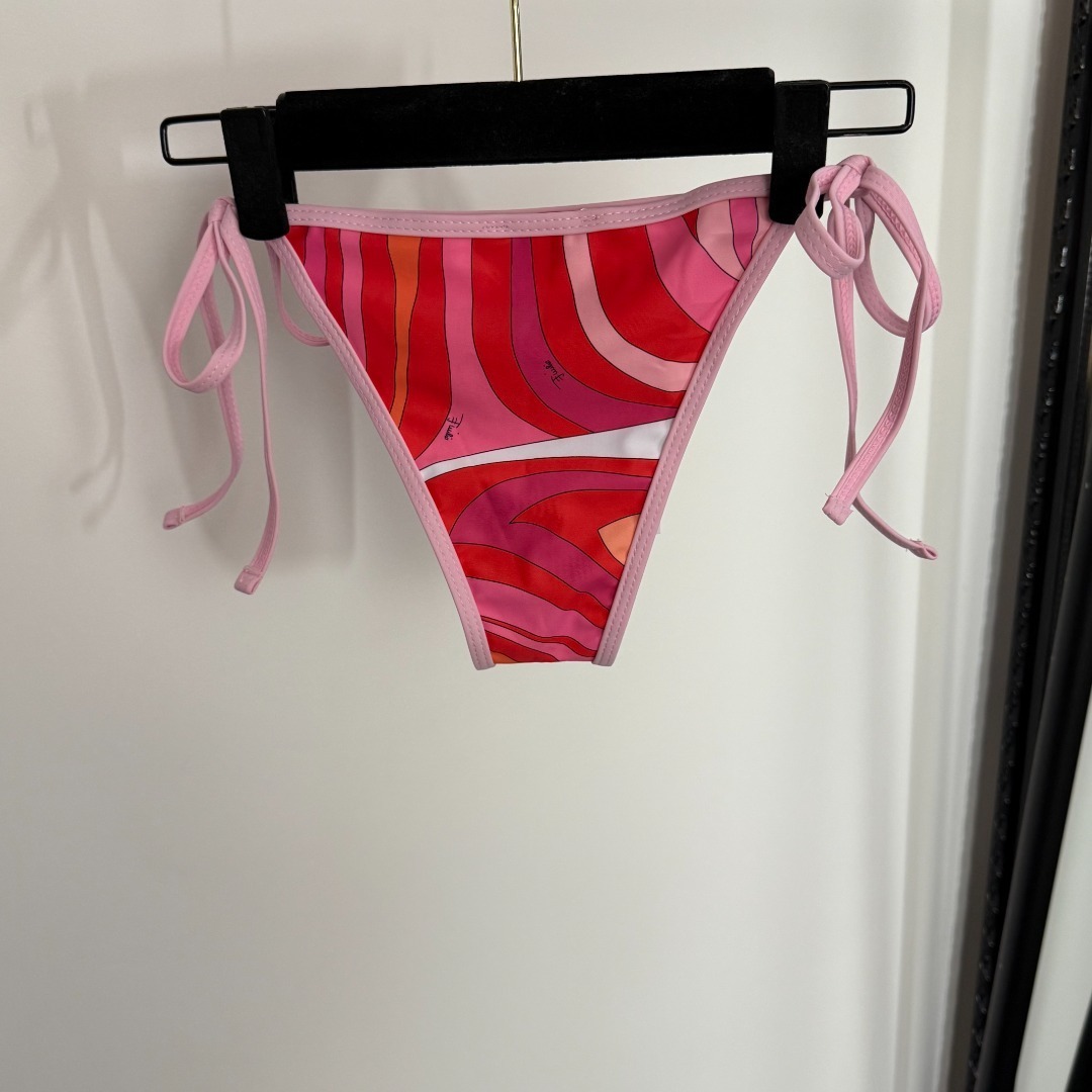 Pucci Pink & Red Swirl Print Triangle String Bikini Set