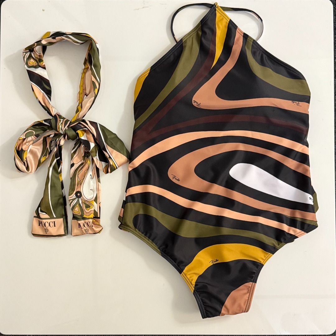 Pucci Abstract Print Scarf-Tie Halter One-Piece Swimsuit