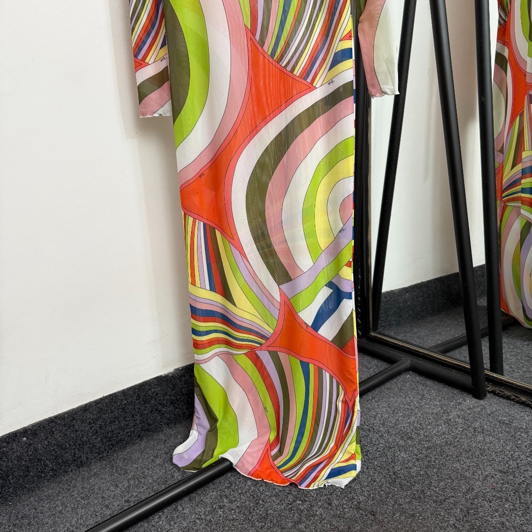 Pucci Print Long Sleeve Mesh Maxi Dress – Abstract Multicolor